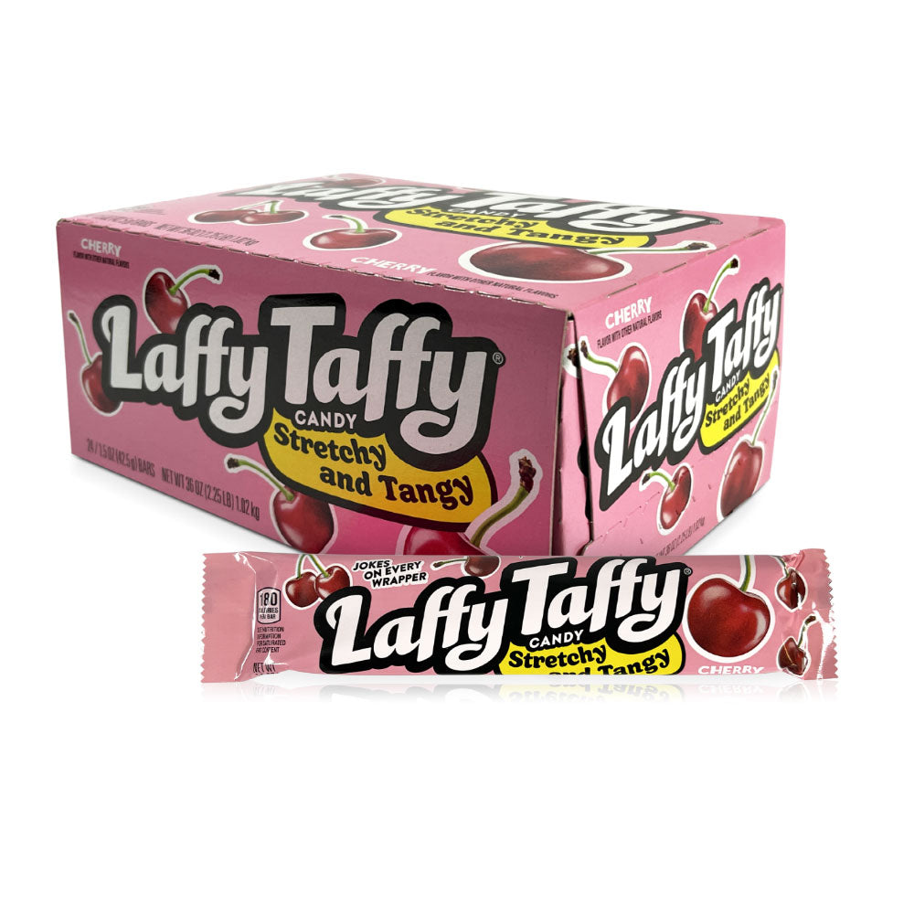 Ferrara Laffy Taffy Cherry Candy - 1.5oz (24 Count Bulk Box) - Sweet Chewy Taffy for Parties, Halloween Treats & Office Snacks