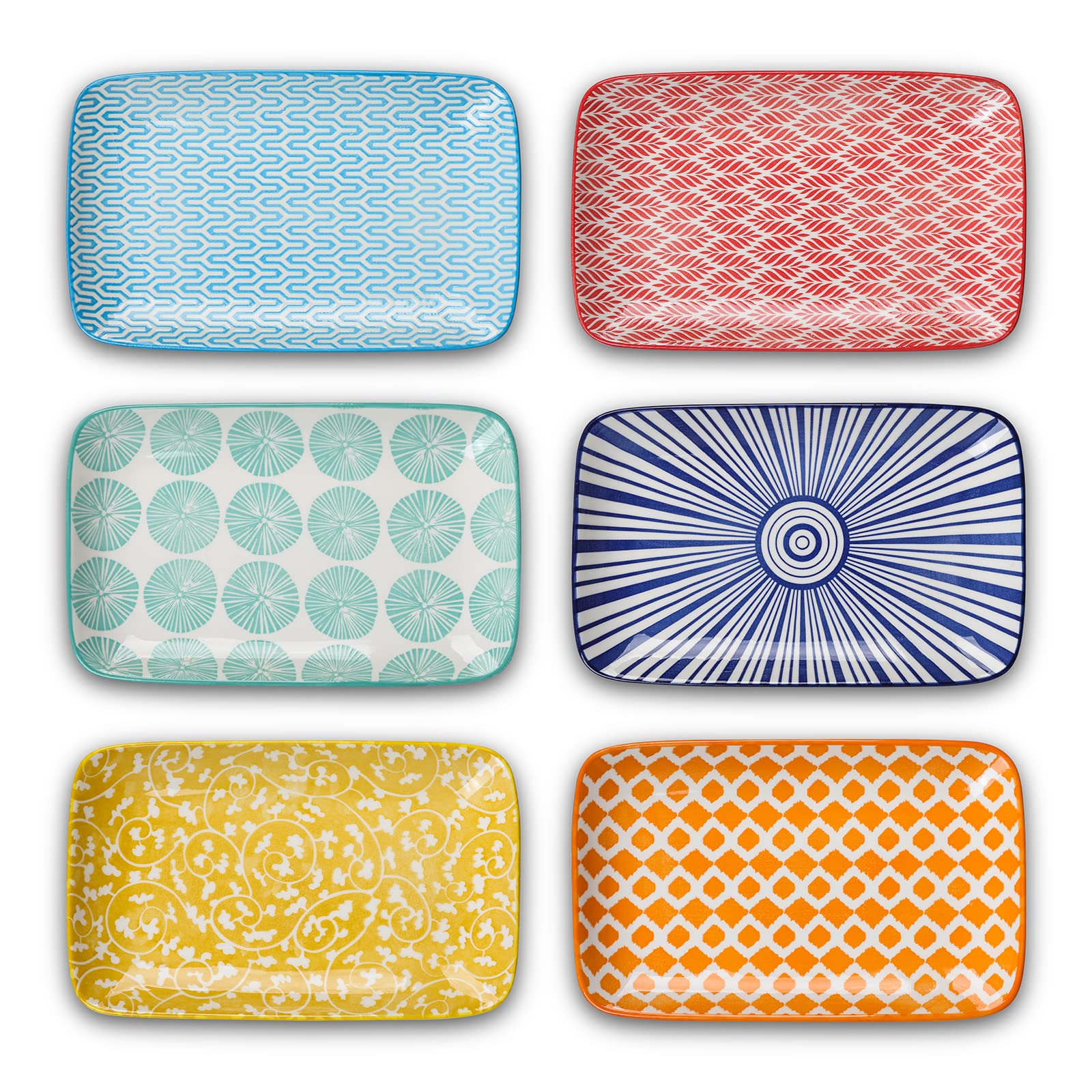Selamica 8-Inch Rectangular Ceramic Plates - Set of 6 Colorful Dinner Plates for Salad, Pasta, Sushi, Appetizers & Desserts | Microwave, Oven & Dishwasher Safe | Perfect for Home Dining, Parties & Restaurant Use