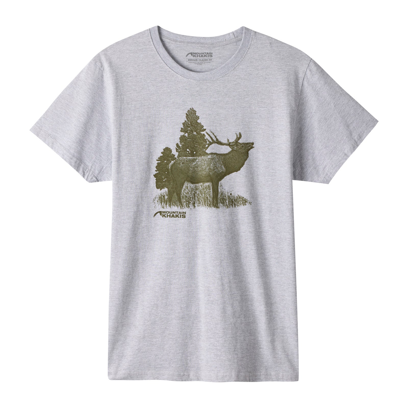 Elk Graphic T-Shirt - Heather Gray Cotton Tee for Men & Women - Casual Comfort Fit for Outdoor Adventures & Everyday Wear
