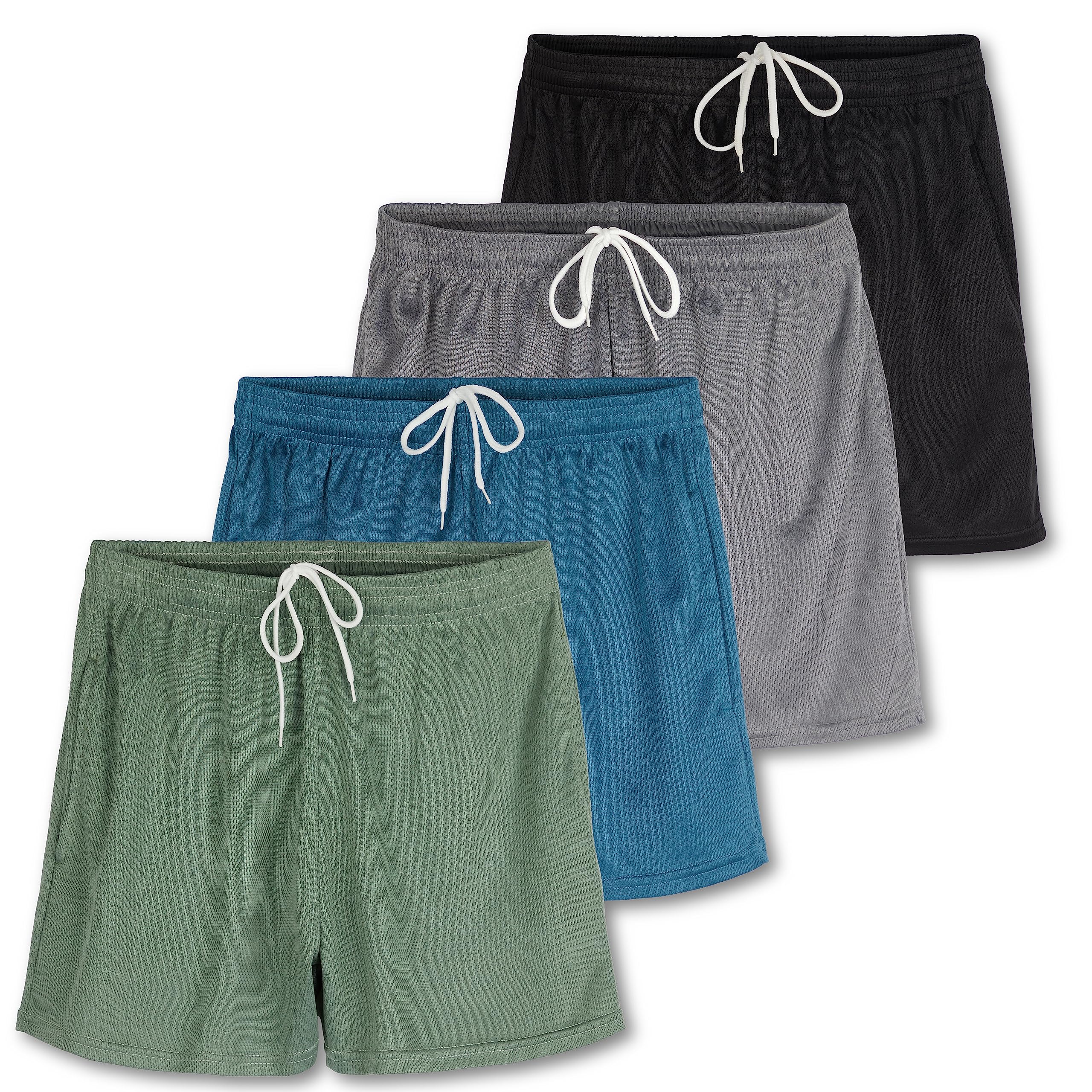 Real Essentials 4 Pack Women's Active Athletic Performance Mesh Shorts with Pockets - Breathable Workout Shorts for Running, Yoga & Gym (Plus Size Available) - Perfect for Sports, Lounge & Summer Activities