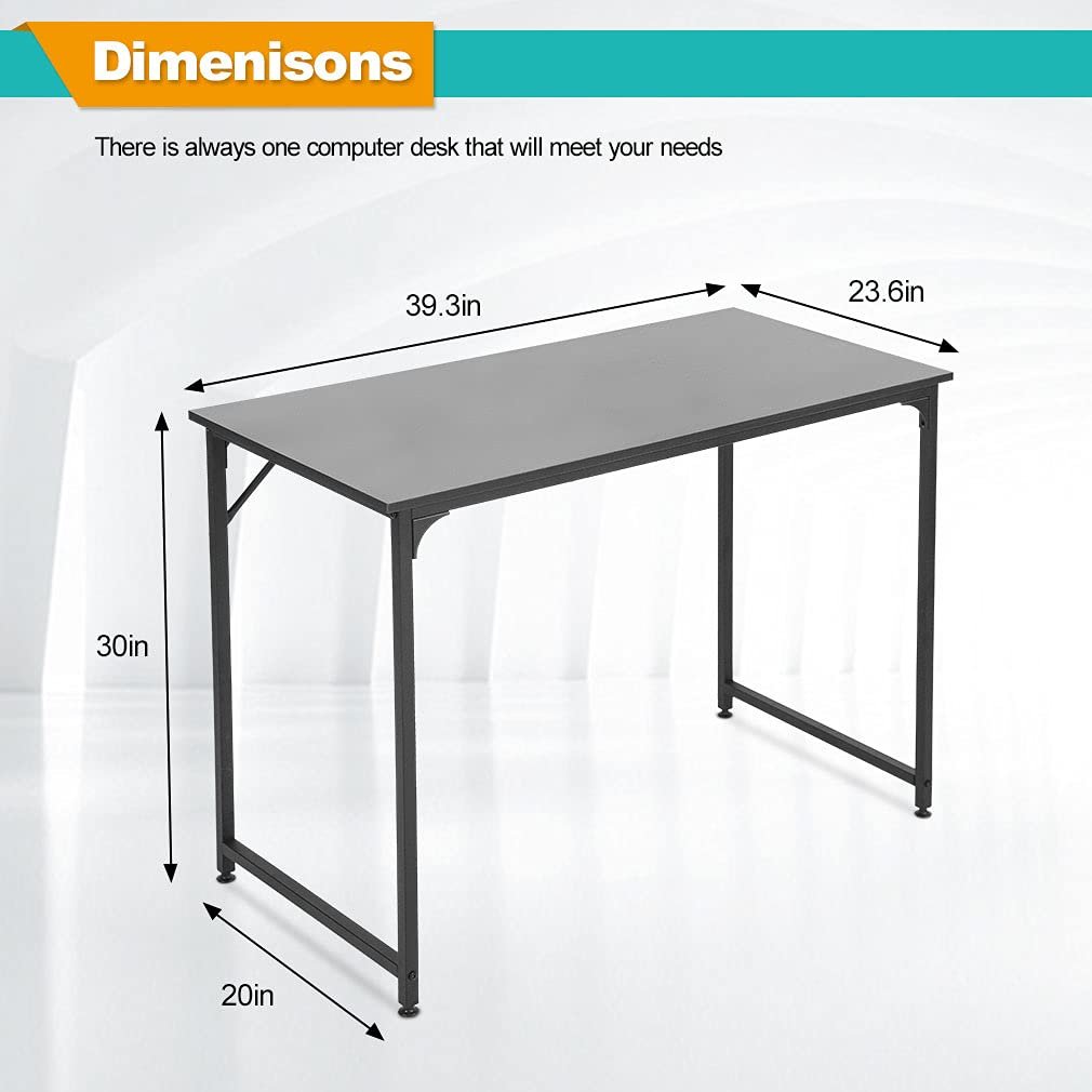35/39/47 Inch Modern Simple Style Computer Desk - Home Office Writing Study Table with Sturdy Metal Frame, Gaming Desk Workstation for Small Spaces (Black, 39 Inch) - Perfect for Home Office, Gaming Setup & Small Apartments
