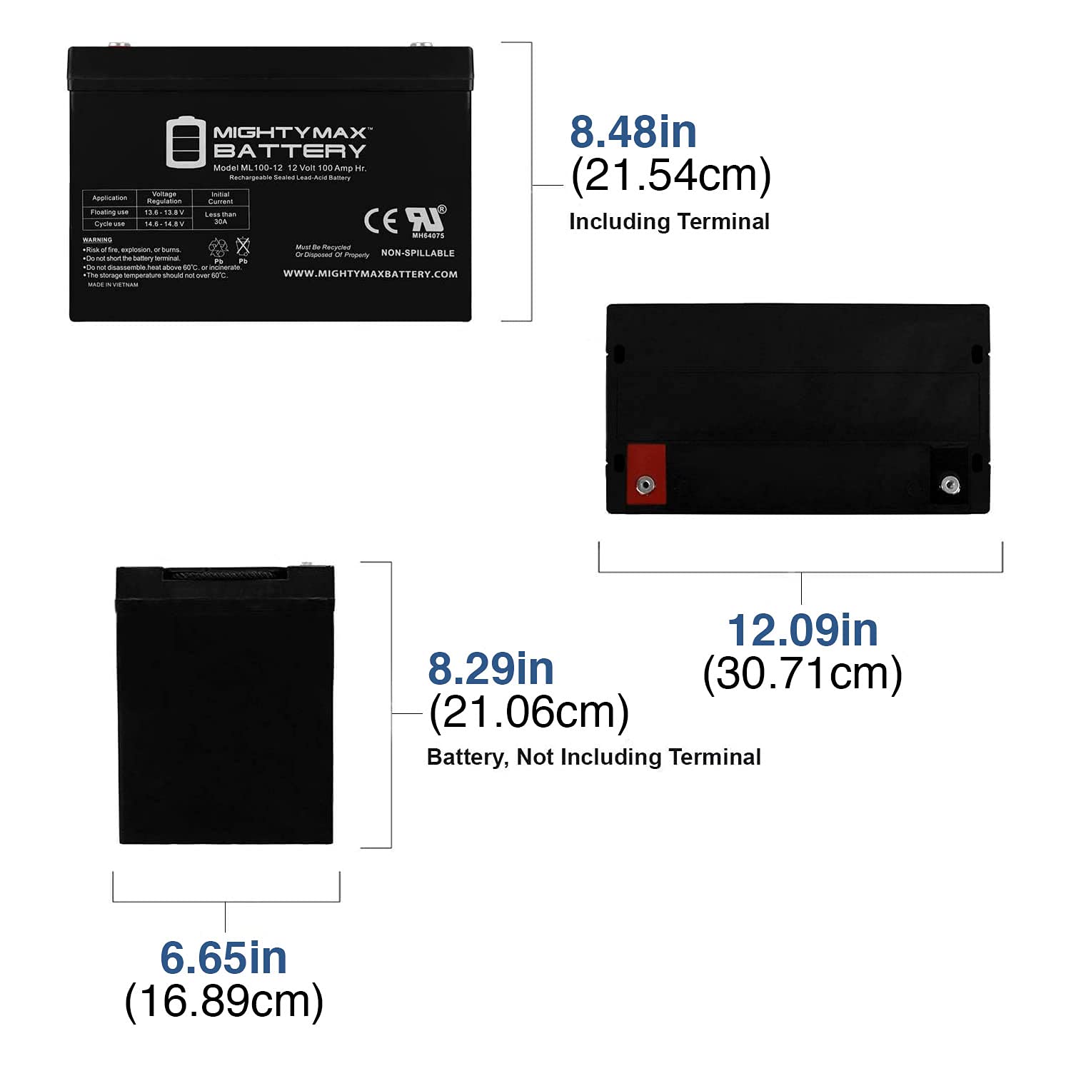 Mighty Max 12V 100Ah Deep Cycle AGM Battery - Replacement for Leoch DJM12100 - Perfect for Solar Power Systems, RVs, Boats & Off-Grid Applications