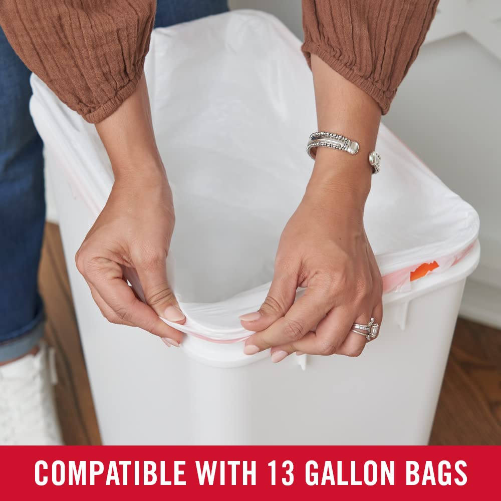 Rubbermaid 12.2 Gallon Swing Top Trash Can with Lid - Slim Modern Kitchen & Home Waste Bin for Easy Access Disposal - Perfect for Under Sink, Bathroom, Office or Garage - White