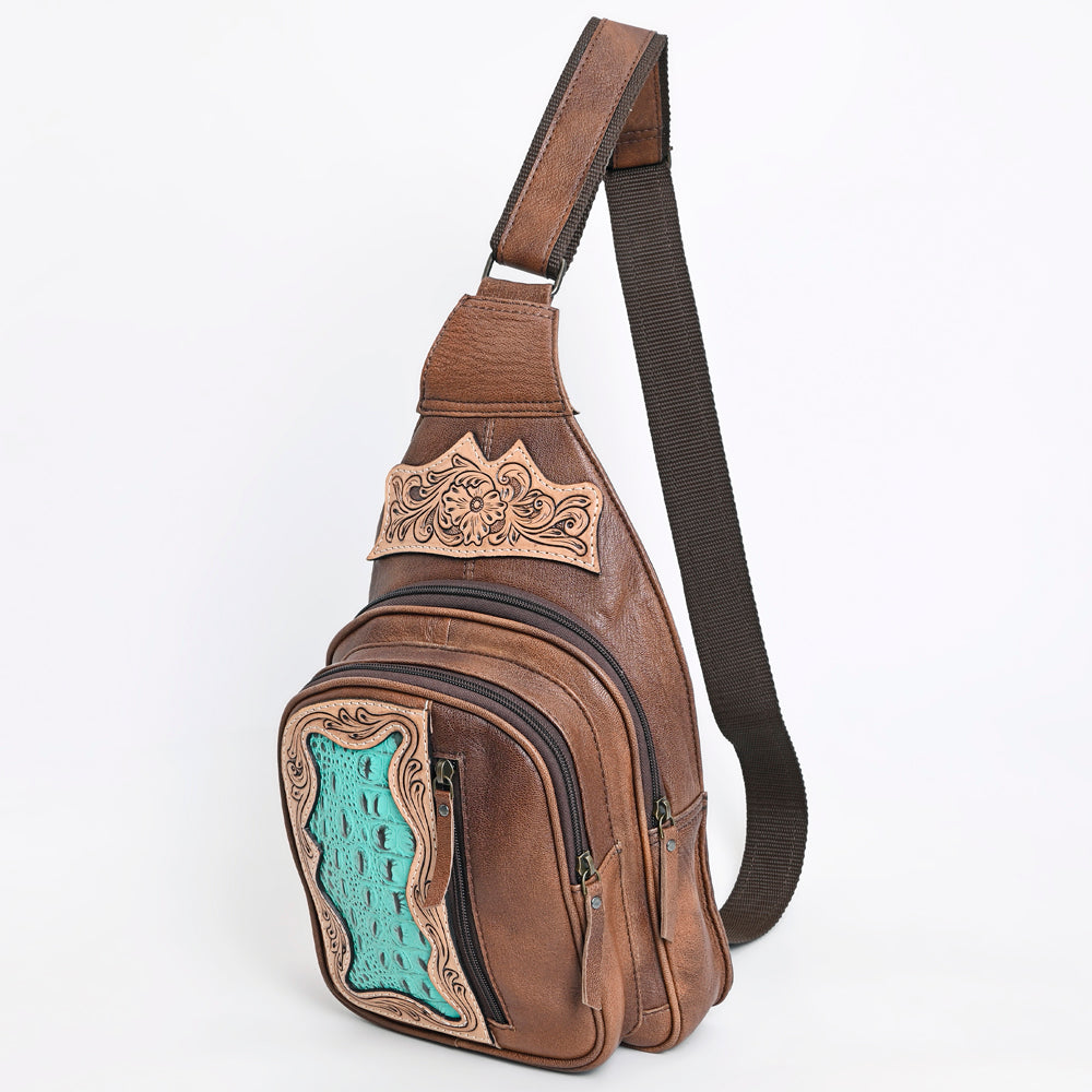 ADBG1151 American Darling Sling Hand Tooled Crocodile Embossed Genuine Leather Women's Western Handbag Purse - Perfect for Casual Outings, Date Nights & Cowgirl Fashion