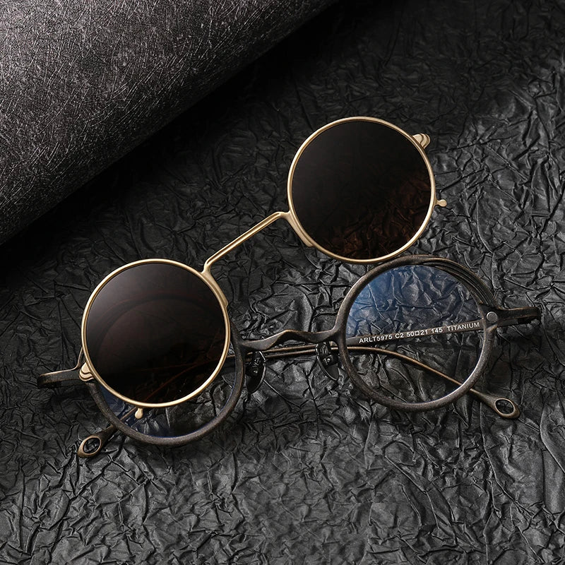 Stylish Unisex Black Titanium Round Eyeglasses with Clip-On Sunglasses - Perfect for Outdoor Activities, Driving & Fashion Accessories
