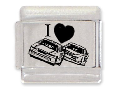 I Heart Racing Cars Italian Charm Bracelet Link - Laser Engraved Car Enthusiast Jewelry for Women & Men - Perfect for Gifts, Racing Events & Car Lovers Accessories