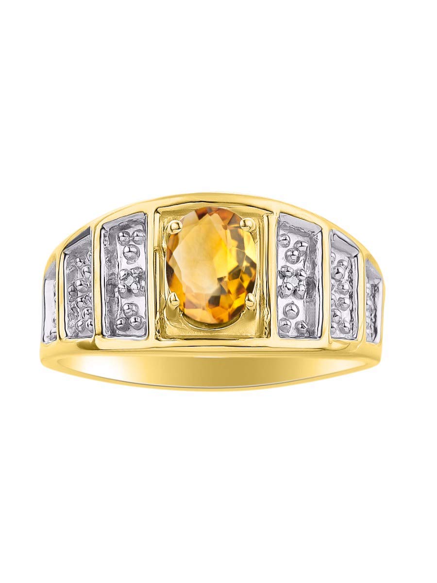 RYLOS 14K Gold Plated Sterling Silver Rings for Women - 7X5MM Oval Gemstone & Genuine Diamond Birthstone Jewelry | Classic Elegant Rings for Women & Girls (Size 5-10) | Perfect for Anniversary, Birthday, Valentine's Day Gifts & Everyday Wear