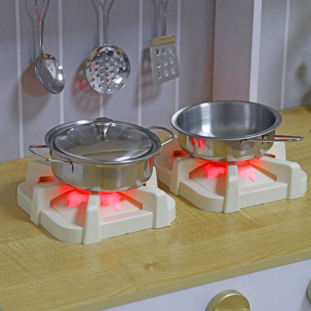 Wooden Toddler Kitchen Playset with 6-Piece Cooking Accessories - Kids Pretend Play Kitchen with Pots, Pans, Stove & Sink - Interactive Mini Kitchen Toy with Lights & Sounds for Boys & Girls Ages 3+ - Perfect for Imaginative Play, Role-Playing & Early Learning Development