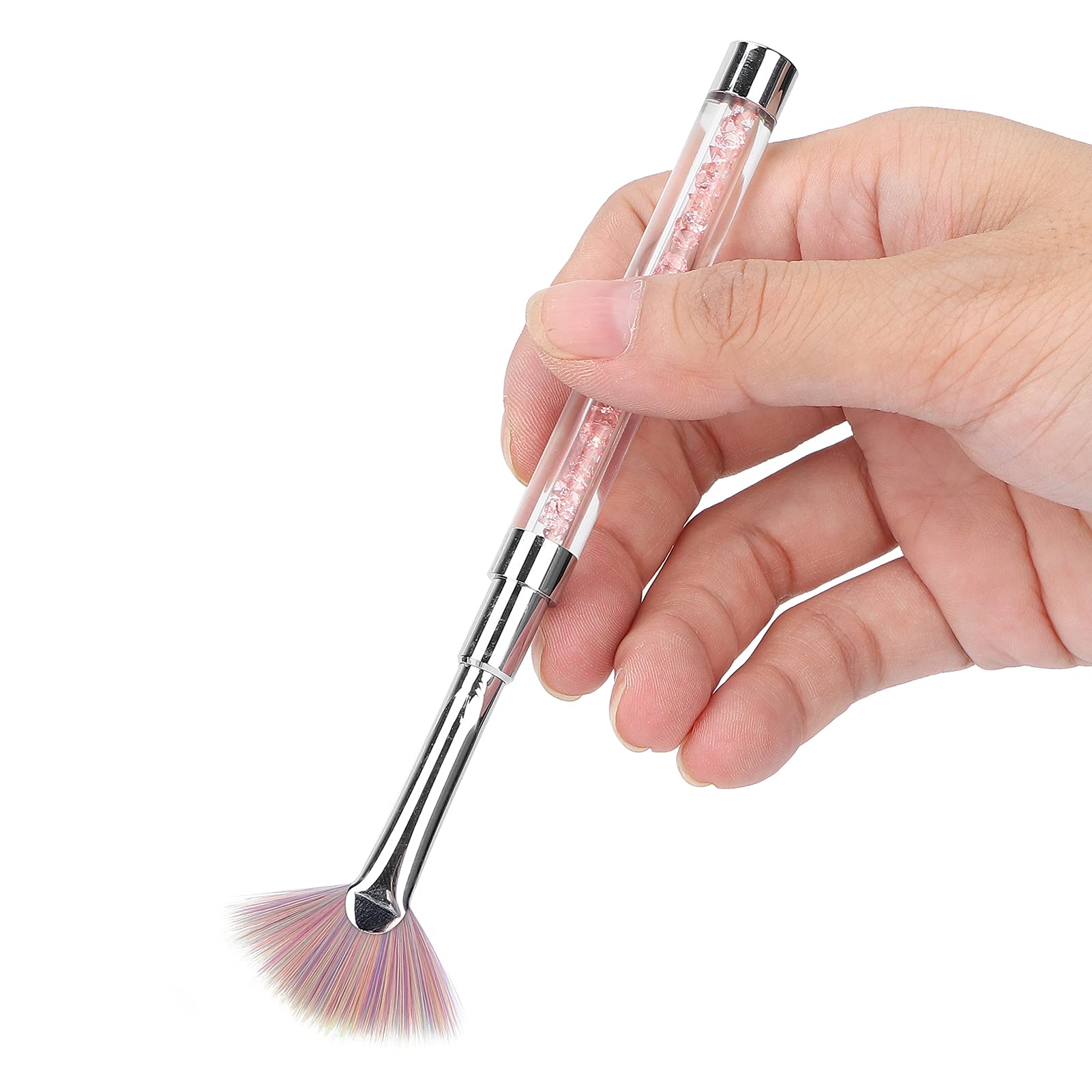Premium Fan Shape Nail Brush - Nylon Bristle Dust Brush with Rhinestone Handle for Manicure, Nail Art & Glitter Removal | Perfect for Salon Professionals & DIY Nail Care at Home
