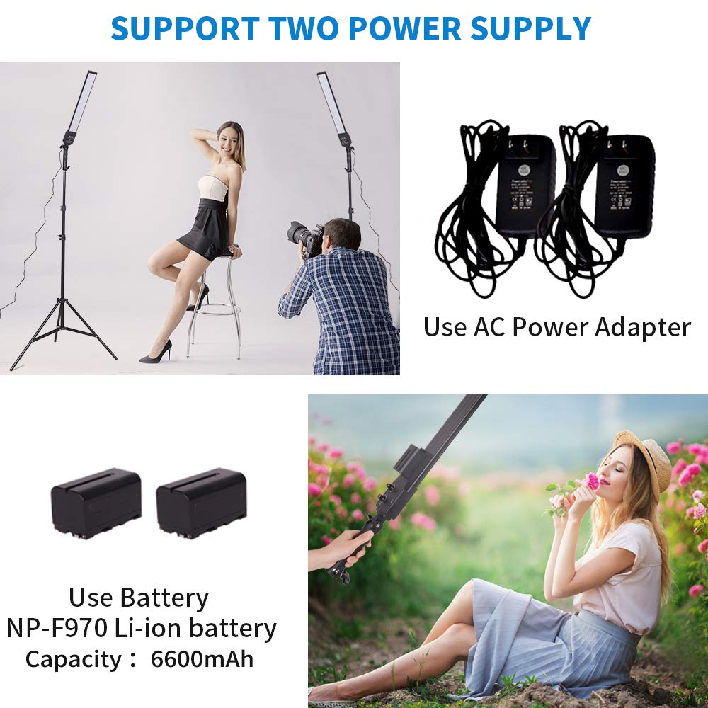 Professional LED Video Light with Dimmable 2800-5500K, Portable Battery-Powered Photography Light Wand - Includes NP-970 Li-ion Battery & Stand - Perfect for YouTube, Portrait Studio, Outdoor Videography & Content Creation