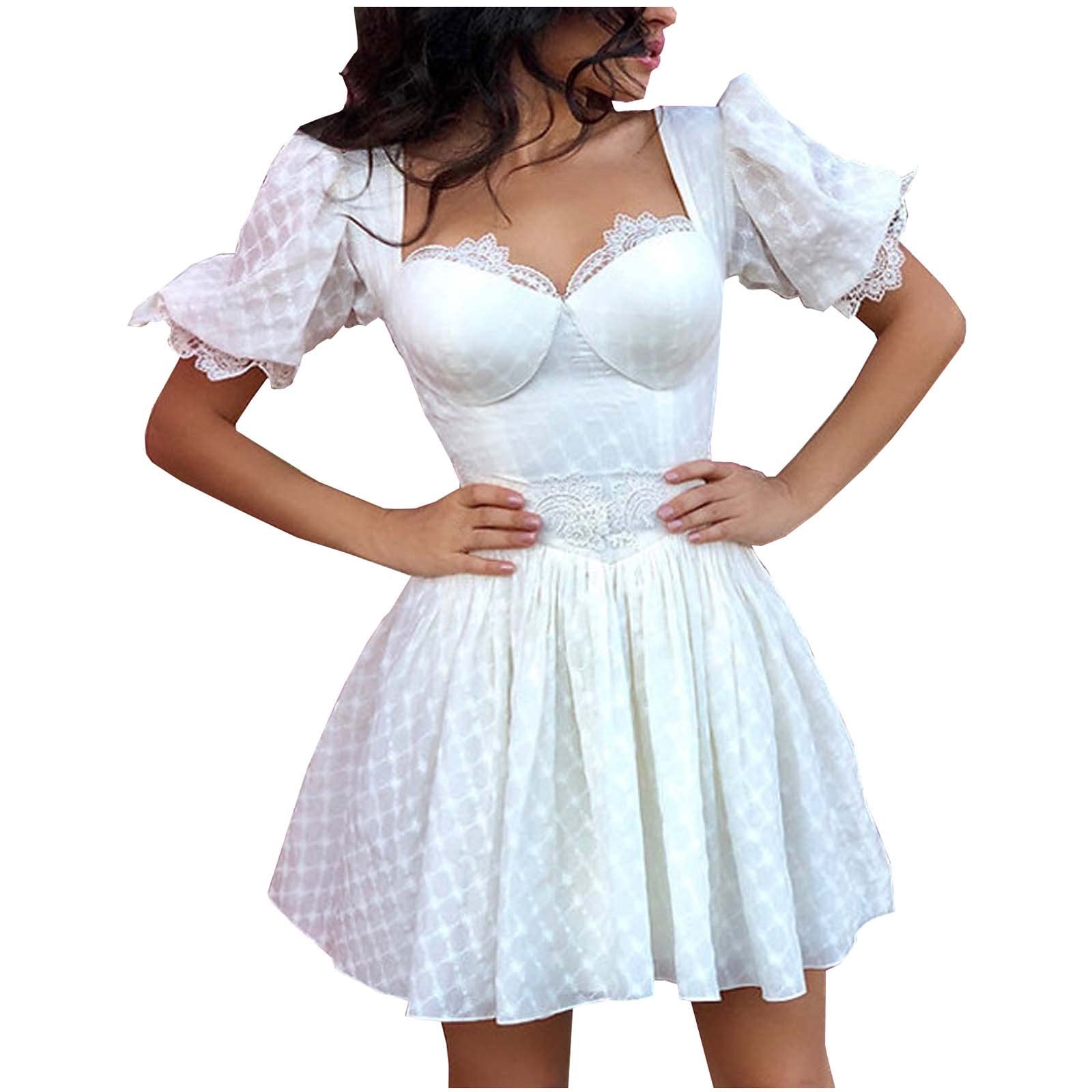 Elegant Vintage Lace Corset Dress with Puff Sleeves for Women - Cute Mini Swing Dress for Wedding Guest, Evening Party & Formal Events | Perfect for Cocktail Parties, Date Nights & Special Occasions