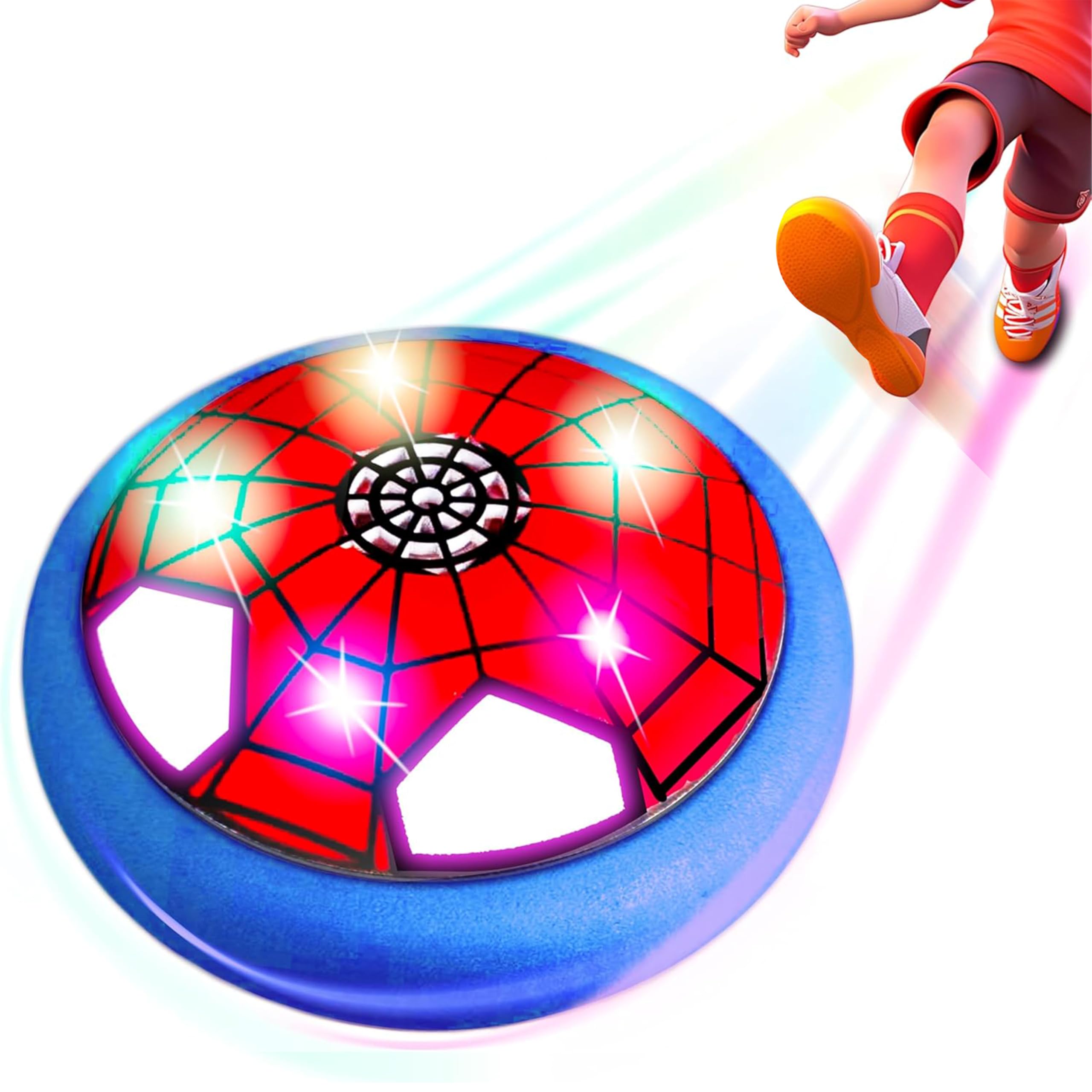 Hover Soccer Ball with LED Lights - Indoor Floating Football Toy for Kids Ages 4-12 - Safe Foam Bumper Air Soccer Ball - Perfect Birthday Gift for Boys & Girls - Fun for Playrooms, Backyards & Family Game Nights (1 Pack)