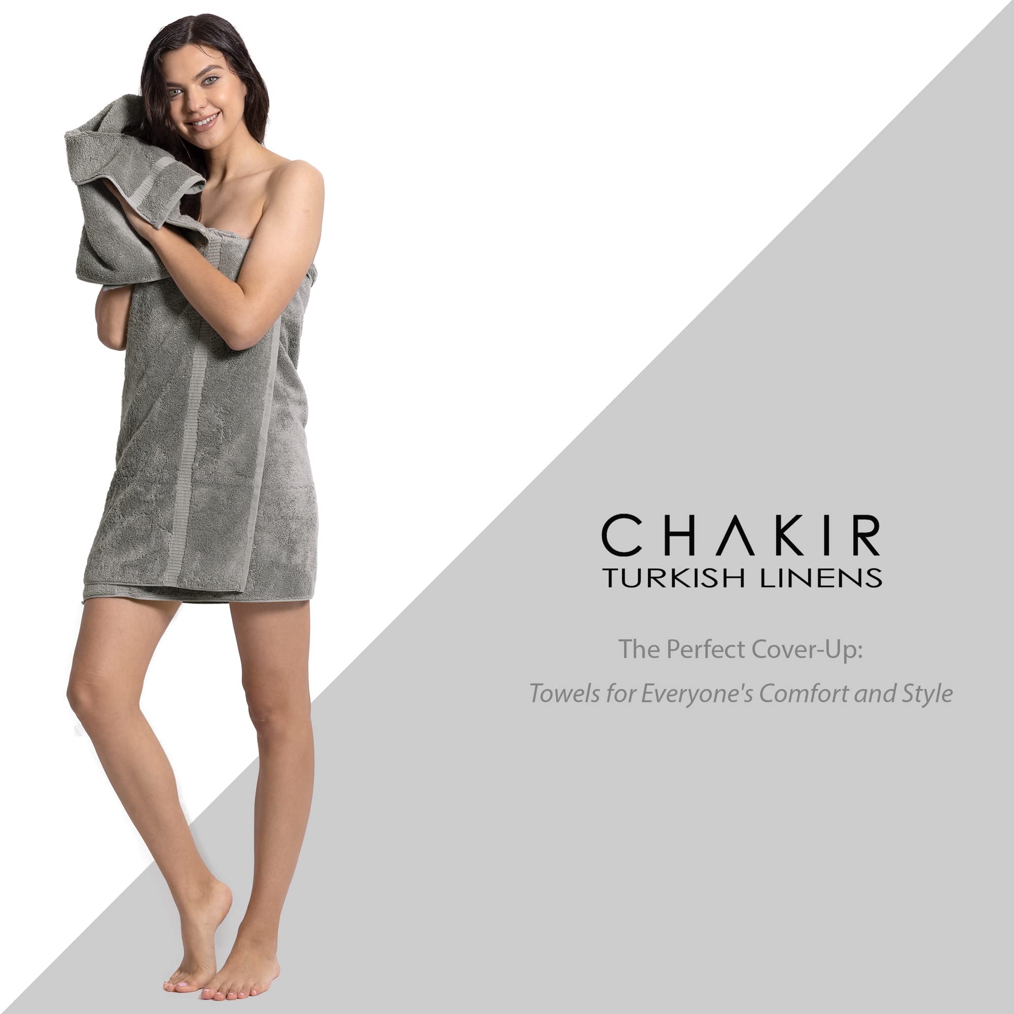 Premium Turkish Cotton Bath Towels Set of 4 - Super Absorbent & Quick Dry - Soft Luxury Towels for Spa, Beach & Gym (Gray) - Chakir Turkish Linens