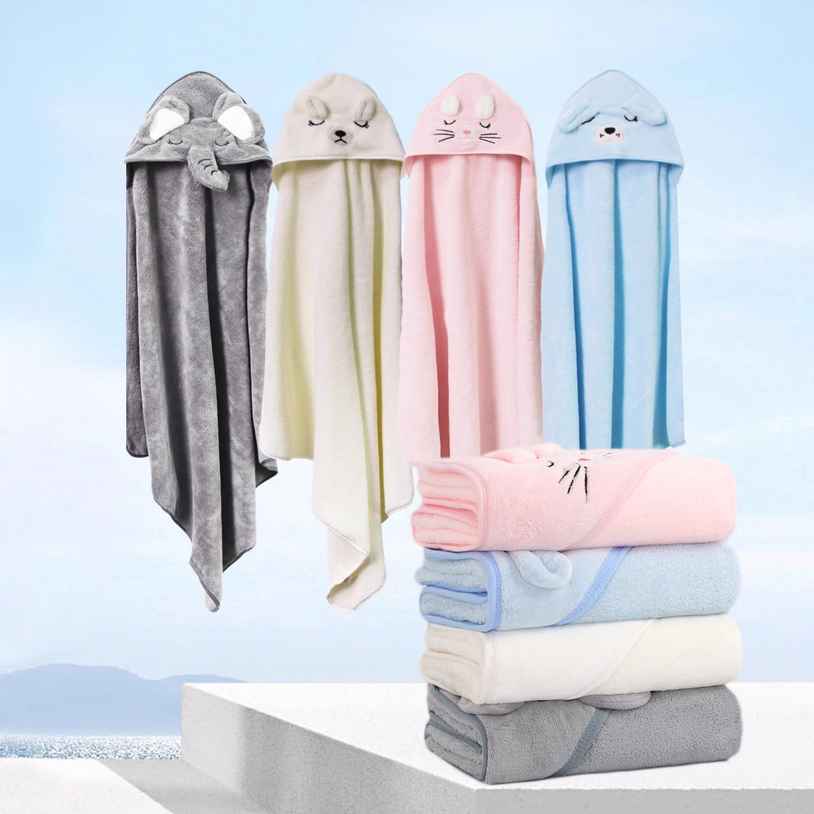 HiABsee Ultra Soft Hooded Baby Towels for Newborns - Grey Elephant Design, Absorbent Bath Towel for Boys & Girls | Perfect for Post-Bath, Swimming & Photo Shoots