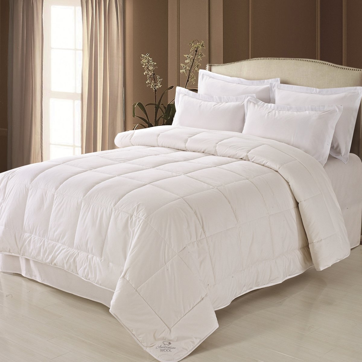 Premium Wool Filled Cotton Comforter - Full/Queen Size | Hypoallergenic & Temperature Regulating | Perfect for All-Season Bedding & Cozy Home Decor