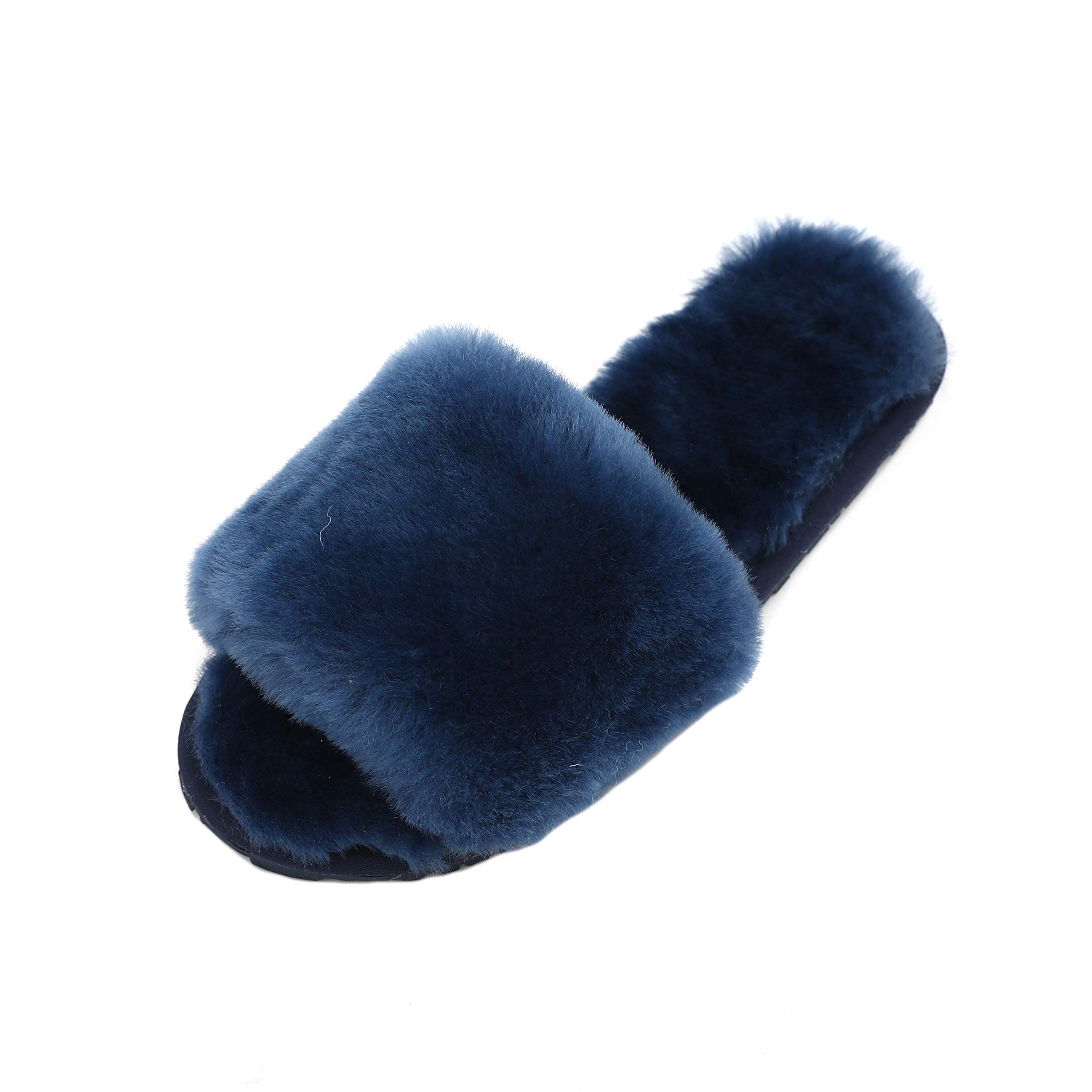 Women's Boiled Wool Slippers with Real Fur - Open Toe Luxury House Slippers by Dechic | Cozy Indoor Comfort for Winter & Home Relaxation