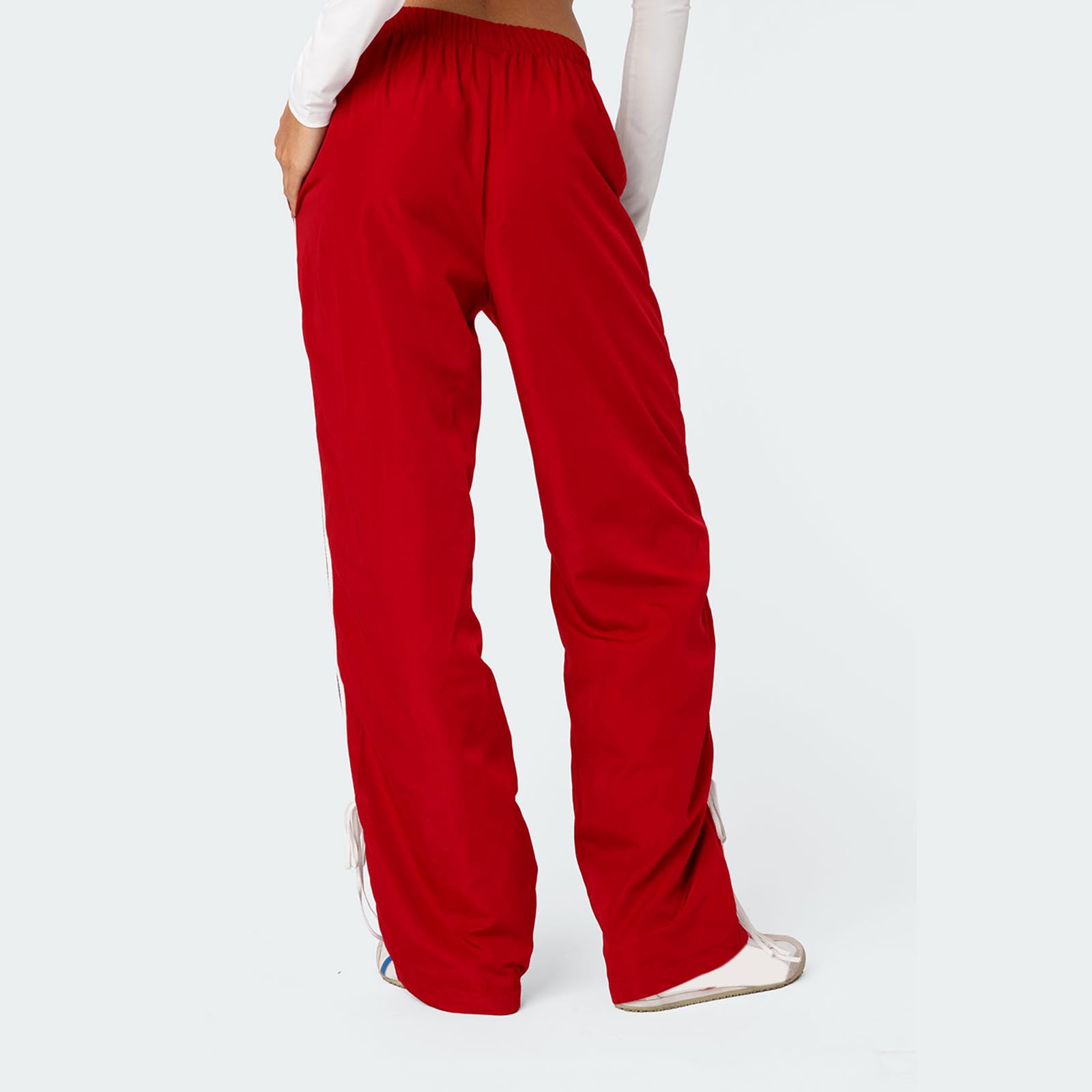 Y2K Women's Baggy Sweatpants with Side Stripes & Bow - Low Waist Straight Leg Cargo Pants | Streetwear Fashion for Casual Wear, Lounge & Hip Hop Style