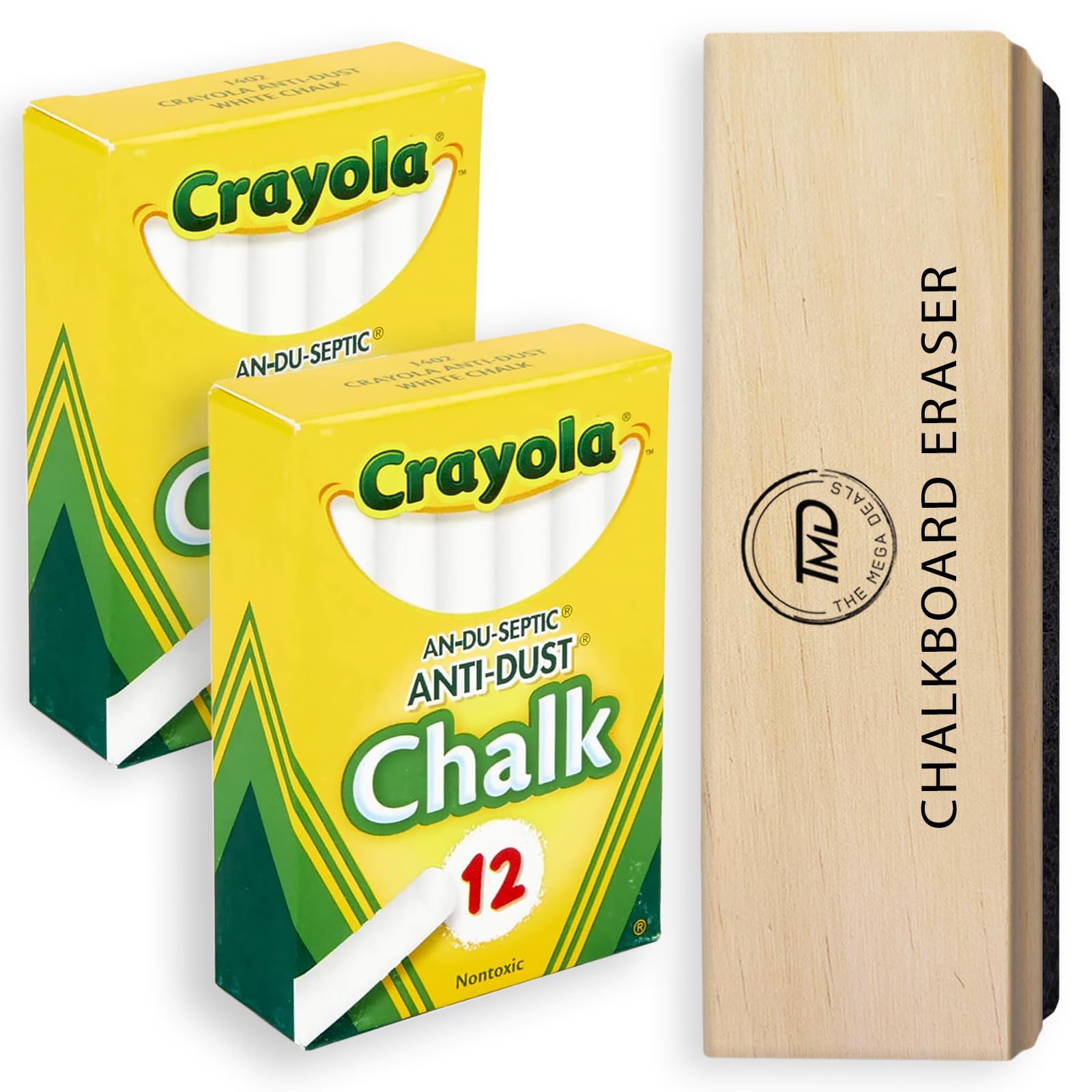24 Pack White Dustless Chalkboard Chalk - Thin School Chalks with 1 Felt Eraser for Kids, Teachers & Artists | Perfect for Classroom, Office, Home & Outdoor Sidewalk Drawing
