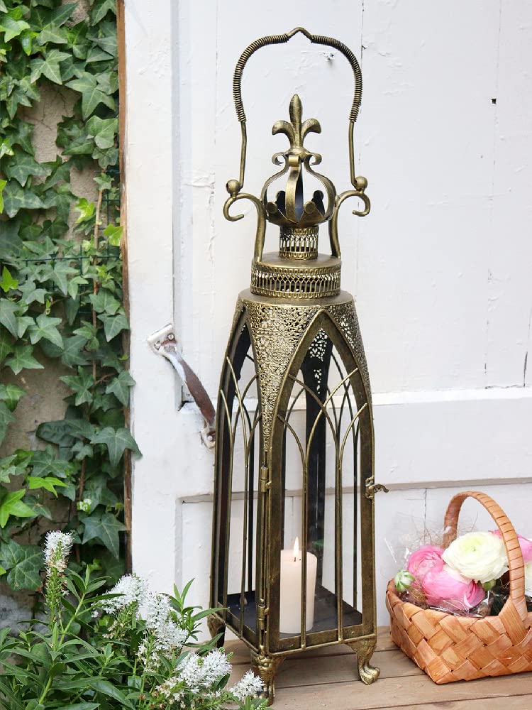 27.5 Inch Large Farmhouse Metal Hanging Candle Lantern with Clear Glass - Rustic Home Decor for Living Room, Garden, Patio, Wedding & Outdoor Events