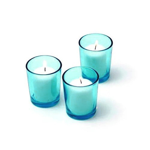 10 Pack Turquoise Glass Votive Tealight Candle Holders - Elegant Wedding Centerpieces, Christmas Party Decor, Baby Shower & Bridal Event Supplies - Perfect for Romantic Ambiance, Holiday Tablescapes and Home Decor
