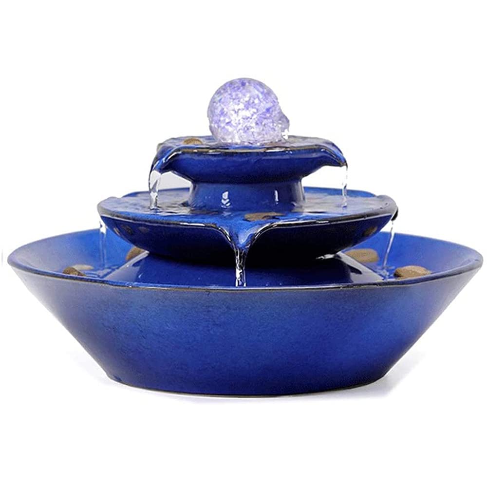Andady Ceramic Tabletop Fountain with Flowing Water Ball - Indoor Zen Water Feature for Office Desk, Home Decor, Patio, Garden (Blue) | Relaxing & Stress Relief Waterfall Decor