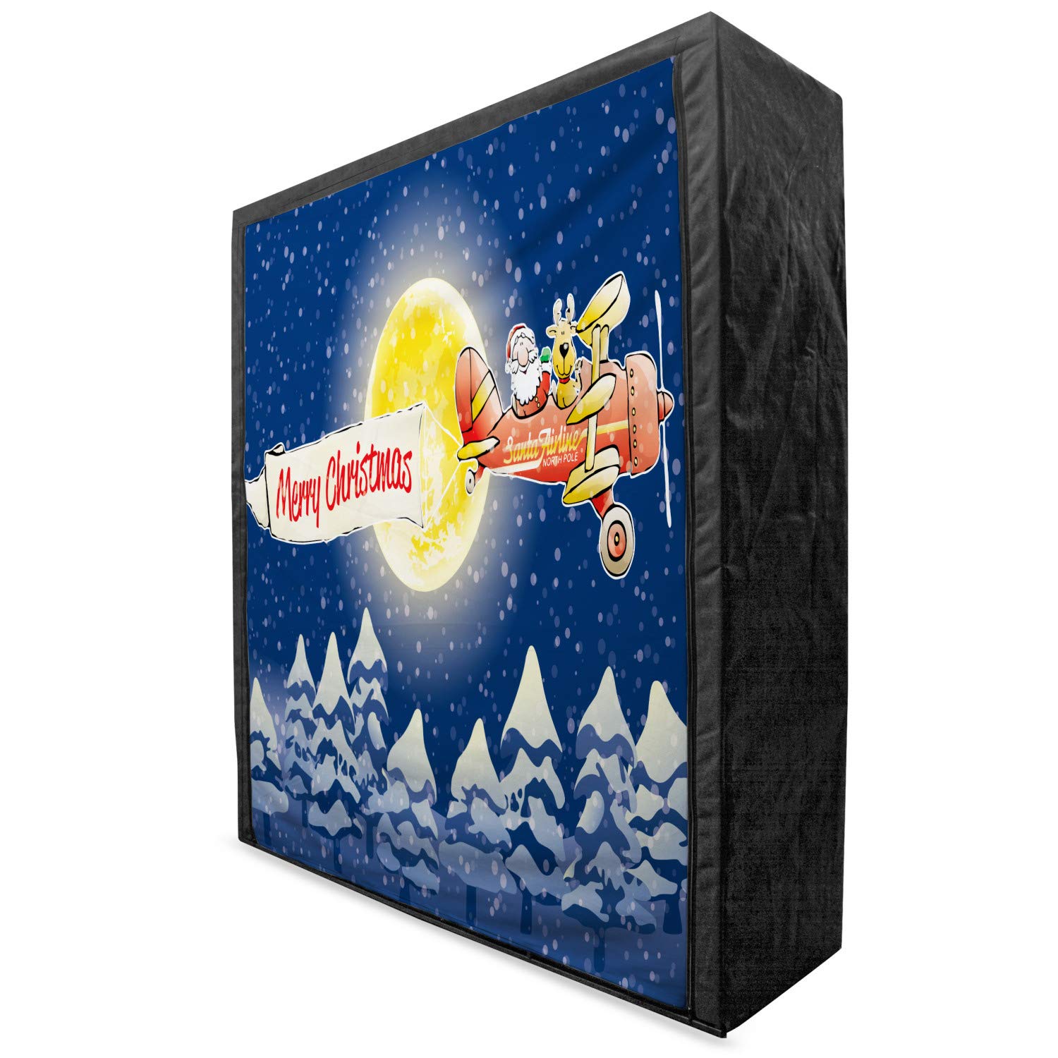 Ambesonne Christmas Portable Fabric Wardrobe - Santa Claus Airline Vintage Theme with Full Moon & Snow-Covered Trees - 59