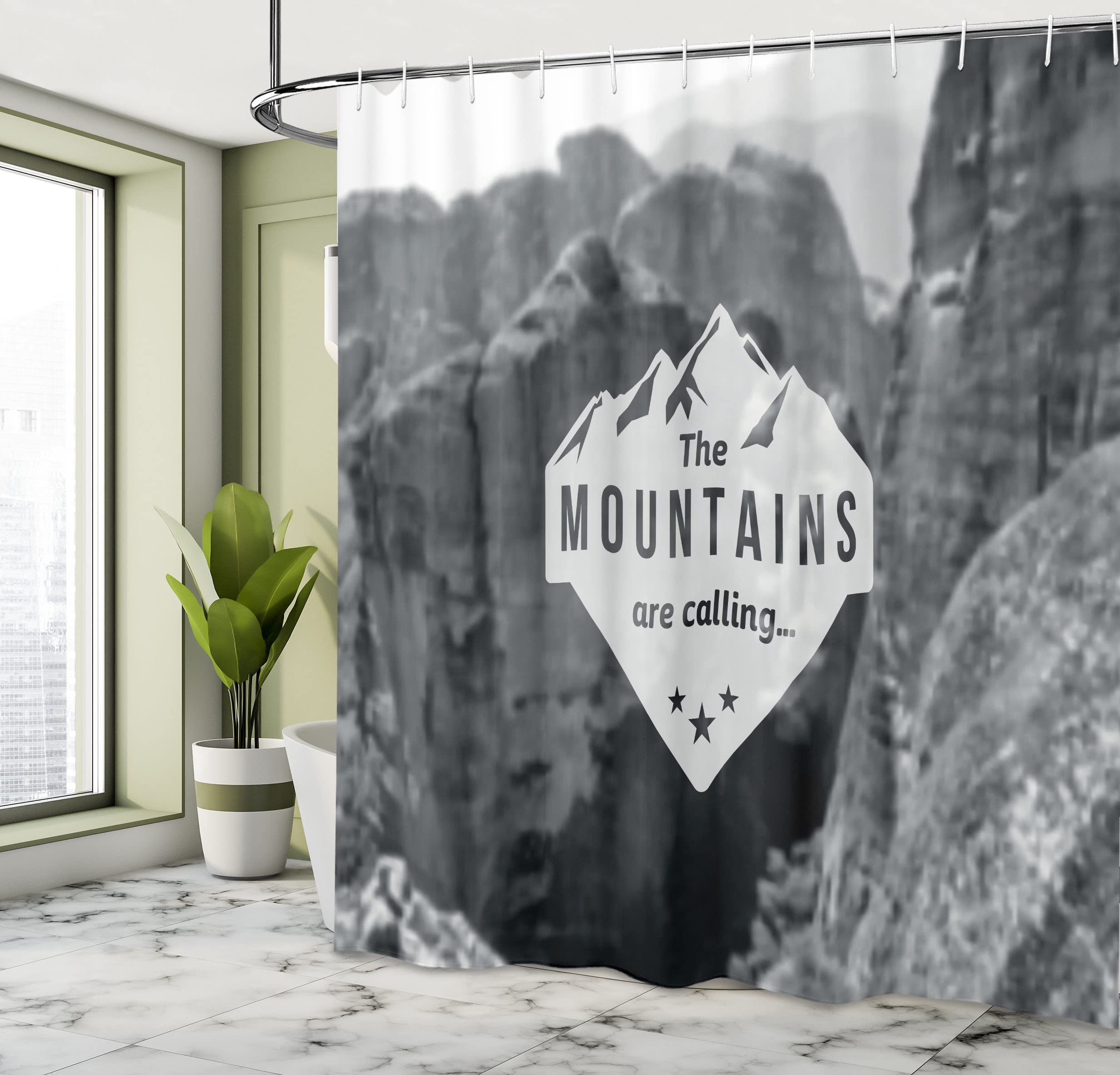 Ambesonne Adventure Shower Curtain - Mountain Landscape Art Print with Inspirational Quote, 69x70 Inch Grey Fabric Bathroom Decor Set with Hooks - Perfect for Nature Lovers' Bathroom & Cabin Retreats