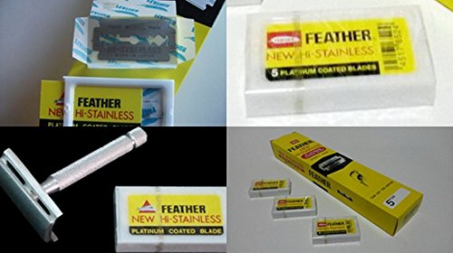 FEATHER Hi Stainless Platinum Coated Double Edge Razor Blades - Pack of 2 Boxes (200 Blades) - Yellow Box - Perfect for Shaving, Barber Shops & Grooming Kits