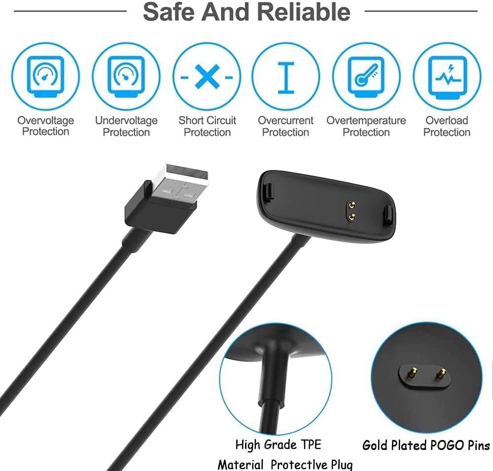 Fitbit Luxe Charger Replacement - 2 Pack USB Charging Cable for Fitbit Luxe Fitness Tracker - Black (Perfect for Home, Office & Travel Use)