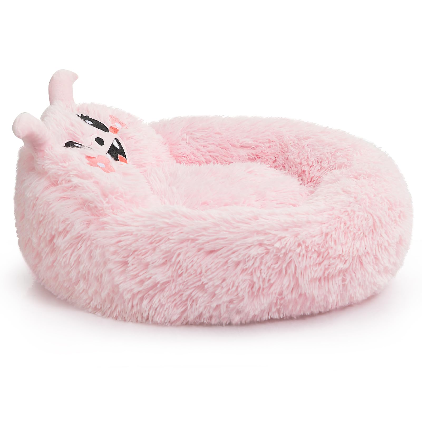 Hollypet Self-Warming Donut Pet Bed - Luxury Cozy Round Faux Fur Cat Bed for Small Dogs & Cats, Soft Warm Sleeping Nest with Non-Slip Bottom - Perfect for Winter, Bedroom & Living Room Use (Pink)