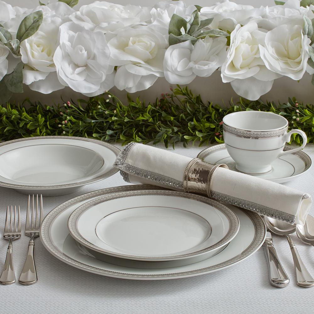 Platinum Crown 40-Piece Dinnerware Set - Elegant Porcelain Dinnerware Service for 8 People, Perfect for Formal Dining, Holiday Entertaining & Wedding Registry Gifts