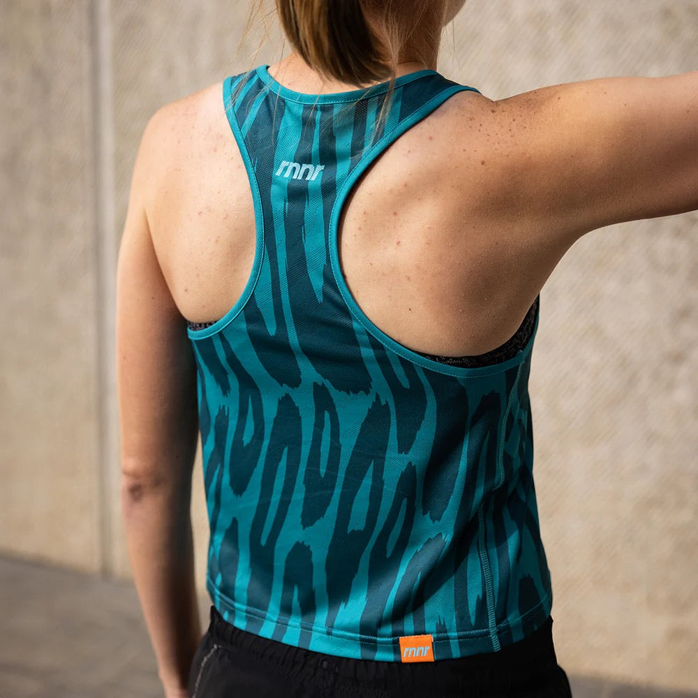 Women's All Out Singlet Cropped Top - Drippy Cheetah Print in Teal | Workout, Gym, Running & Yoga Activewear