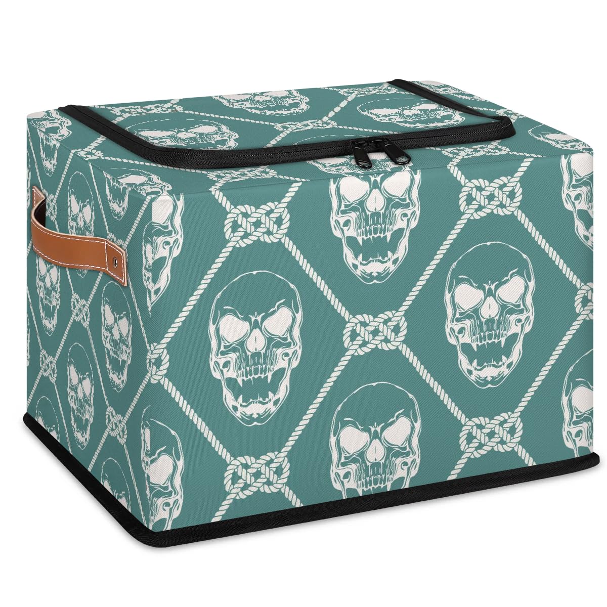 2-Pack Skeleton Rope Plaid Storage Bins with Zipper Lid | Stackable Closet Organizer Baskets with Metal Frame & PU Handles | Perfect for Clothes, Toys, and Home Organization