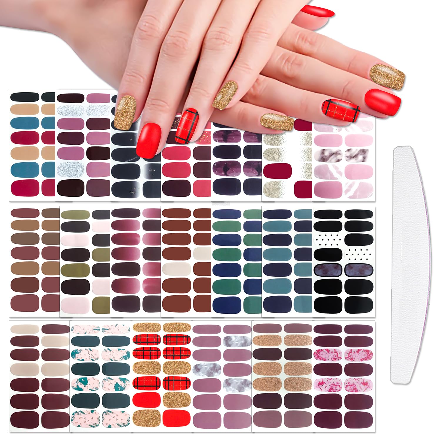 WOKOTO 20 Sheets Solid & Gradient Nail Wraps - Self-Adhesive Nail Polish Stickers for Women | Classic Nail Strips, Peel & Stick Gel Nail Art | Perfect for Home Manicures, Parties & Gifts