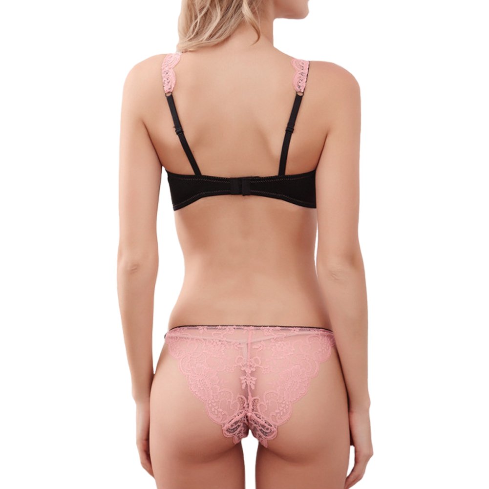 Sexy Lace 2 Rows Underwire Push Up Bra & Panty Set - Sheer Thin Lingerie for Women | Perfect for Date Night, Bridal Shower & Romantic Occasions