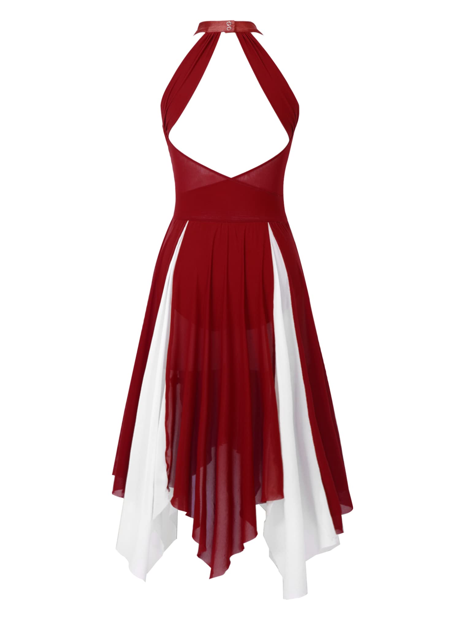 JEATHA Women's Mesh Lyrical Dance Costume - Sleeveless Halter Neck Cut Out Back Modern Dance Dress for Ballet, Contemporary & Performance Wear