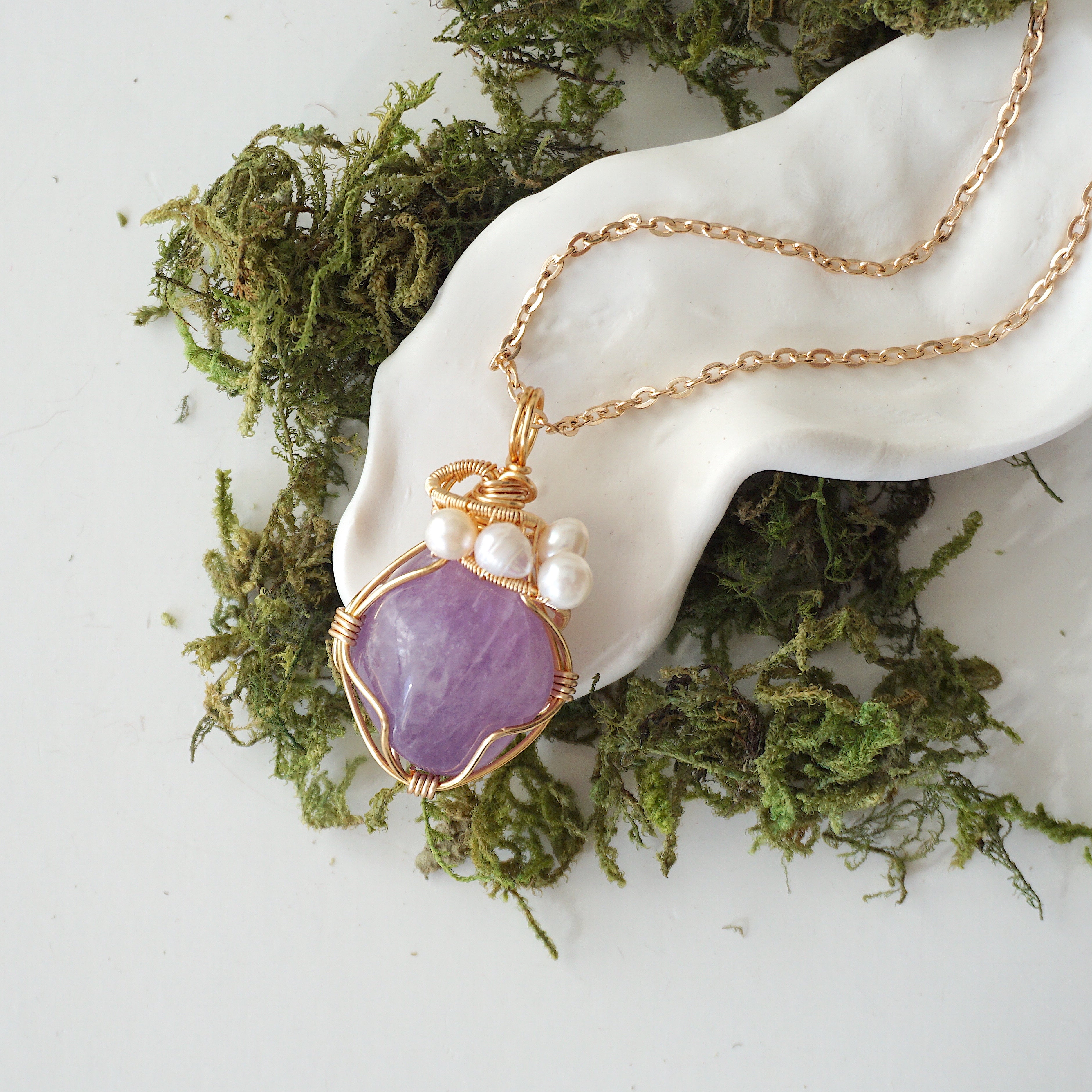 Elegant Amethyst & Pearl Necklace - 14K Gold Plated Jewelry for Women | Perfect for Weddings, Parties & Special Occasions