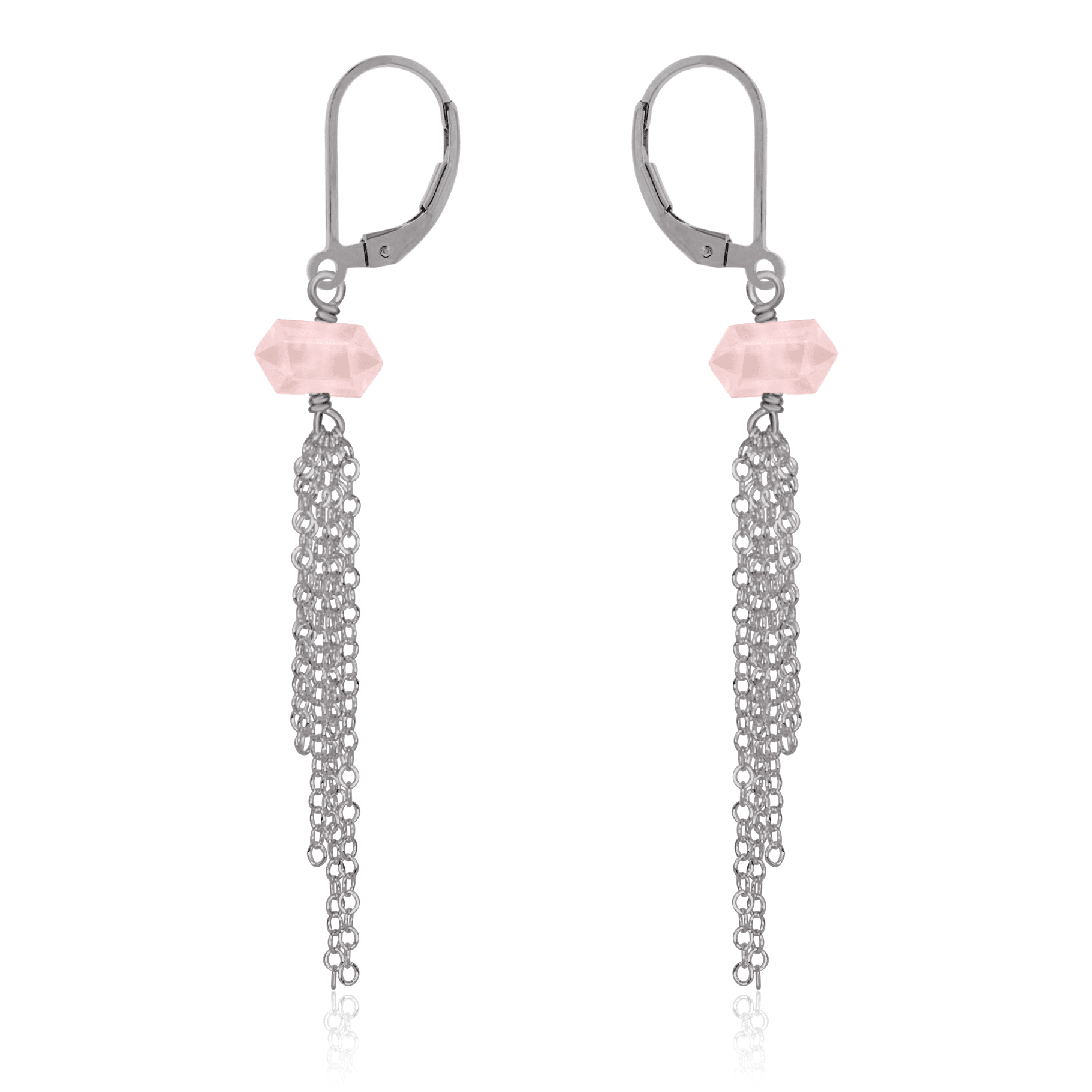 Rose Quartz Double Terminated Crystal Point Tassel Earrings for Women - Healing Stone Dangle Earrings for Yoga, Meditation & Spiritual Healing - Boho Chic Jewelry Gift