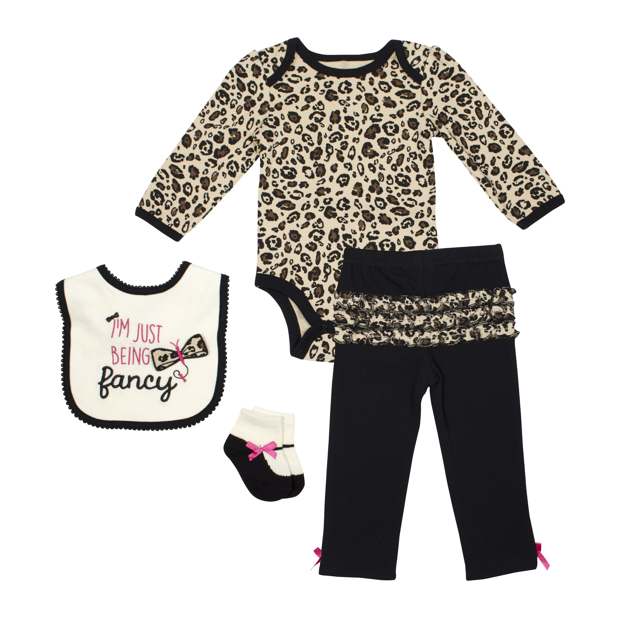 Newborn Girl 4PC Baby Clothes Set - Bodysuit, Pants, Bib & Socks for Daily Wear