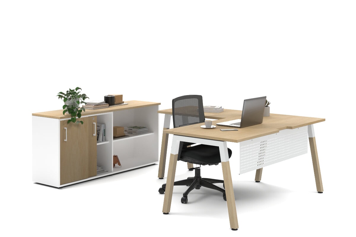 Premium L-Shaped Executive Desk with Quadro A Legs & White Cross Beam - 1600L x 1800W with Cable Management Scallop - Perfect for Home Office, Conference Rooms & Modern Workspaces