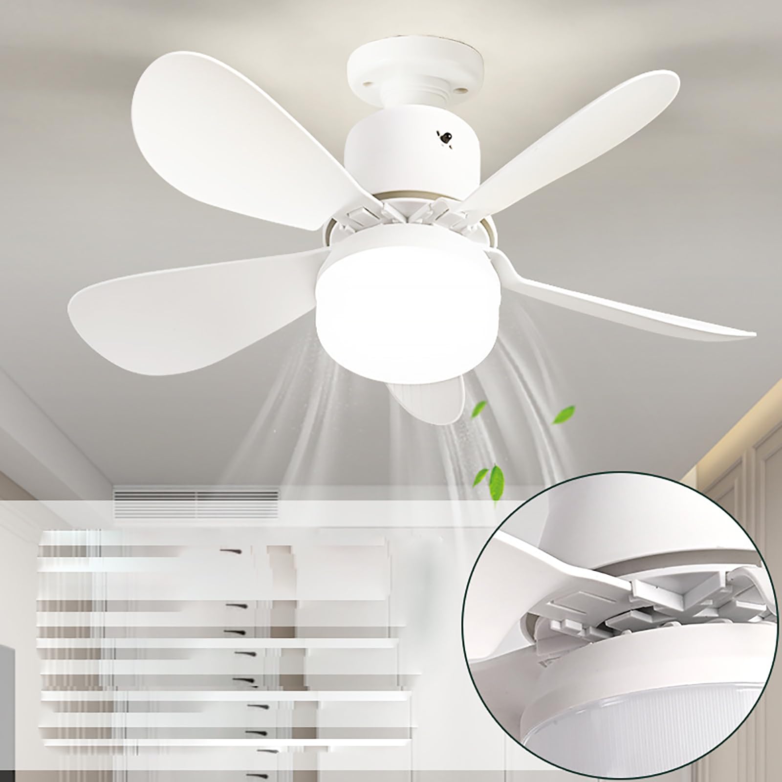 2-in-1 Portable Ceiling Fan & Light with Extender + Remote Control - Dimmable LED Socket Fan Light for Kitchen, Garage, Bedroom - White - Perfect for Cooling & Lighting Small Spaces