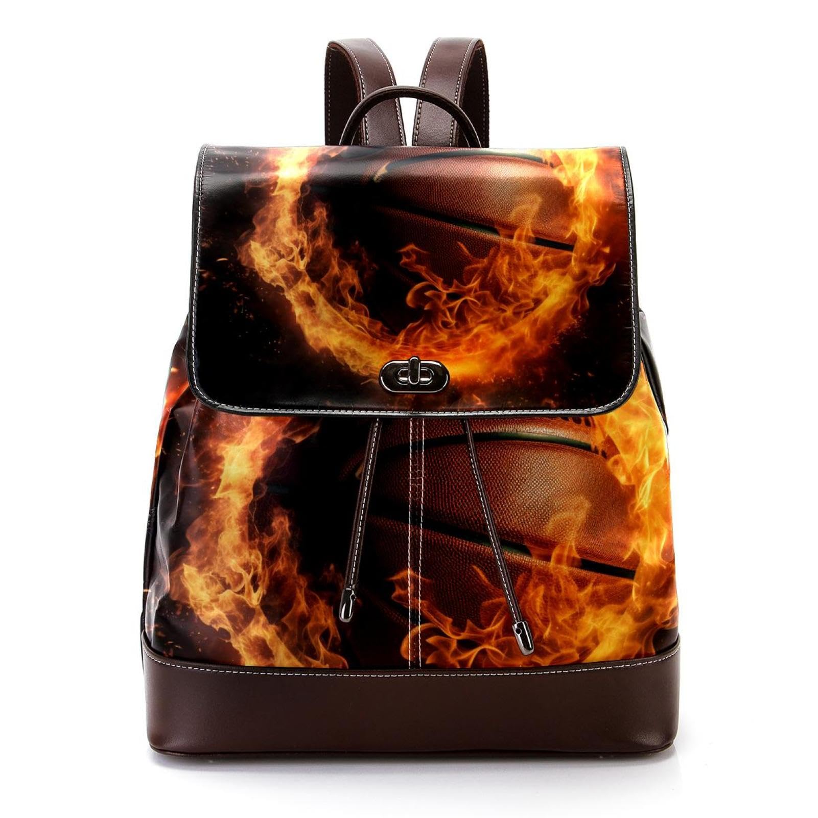 Stylish Travel Backpacks for Women & Men - Flame Retro Basketball Design Backpack for School, Work, Gym & Outdoor Adventures