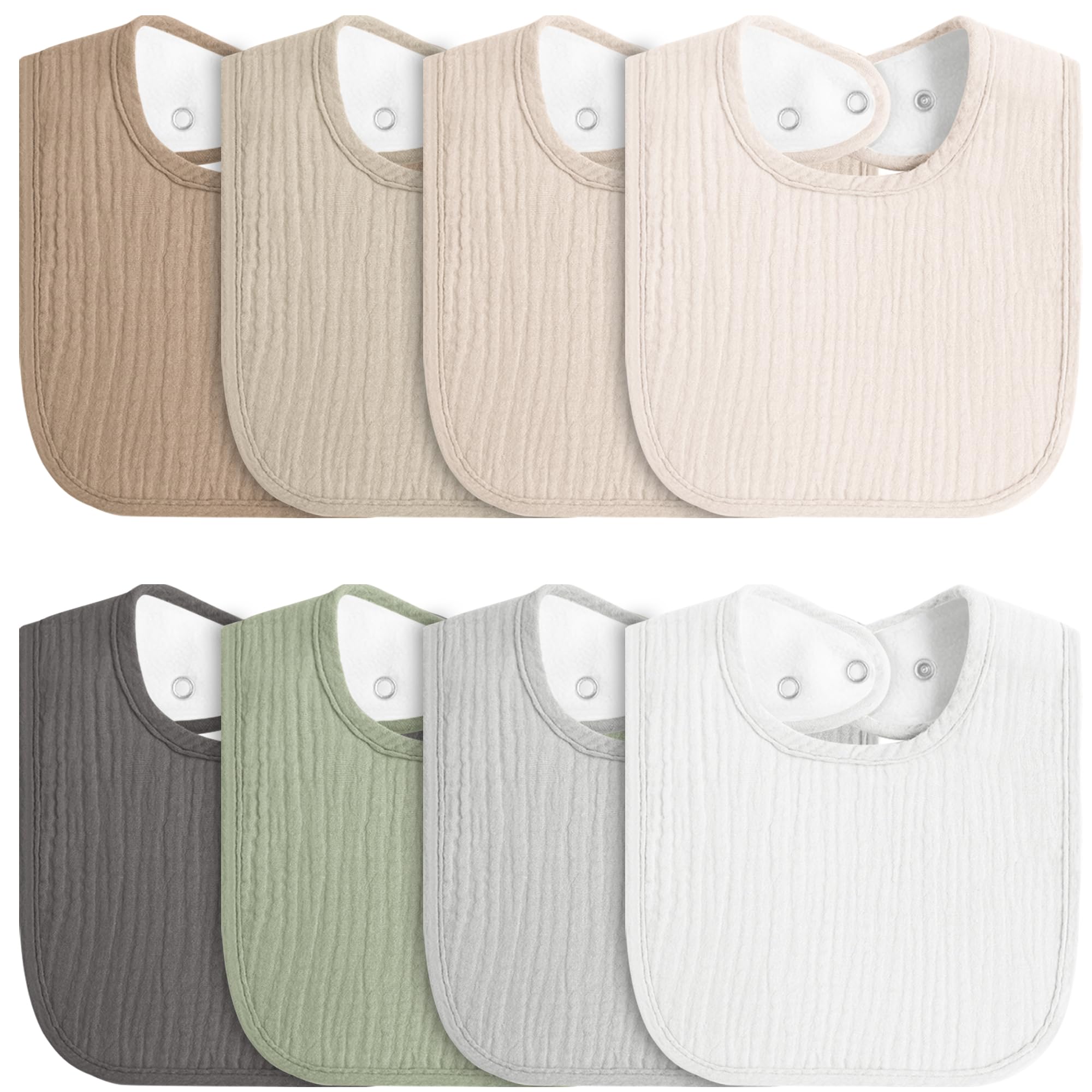8-Pack Soft Cotton Baby Muslin Bibs - Adjustable & Absorbent Drool Bibs for Newborns, Boys & Girls - Perfect for Feeding, Teething & Everyday Use