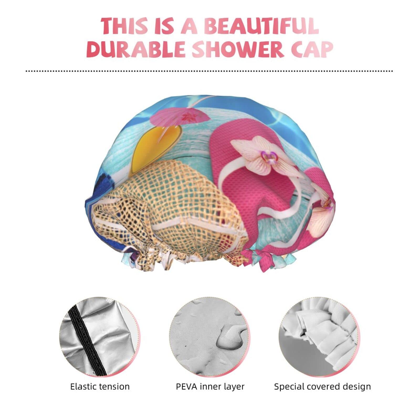 Waterproof Reusable Shower Cap for Women - Double Layer Swimming & Bathing Hair Protection - Perfect for Pool, Beach & Spa Days