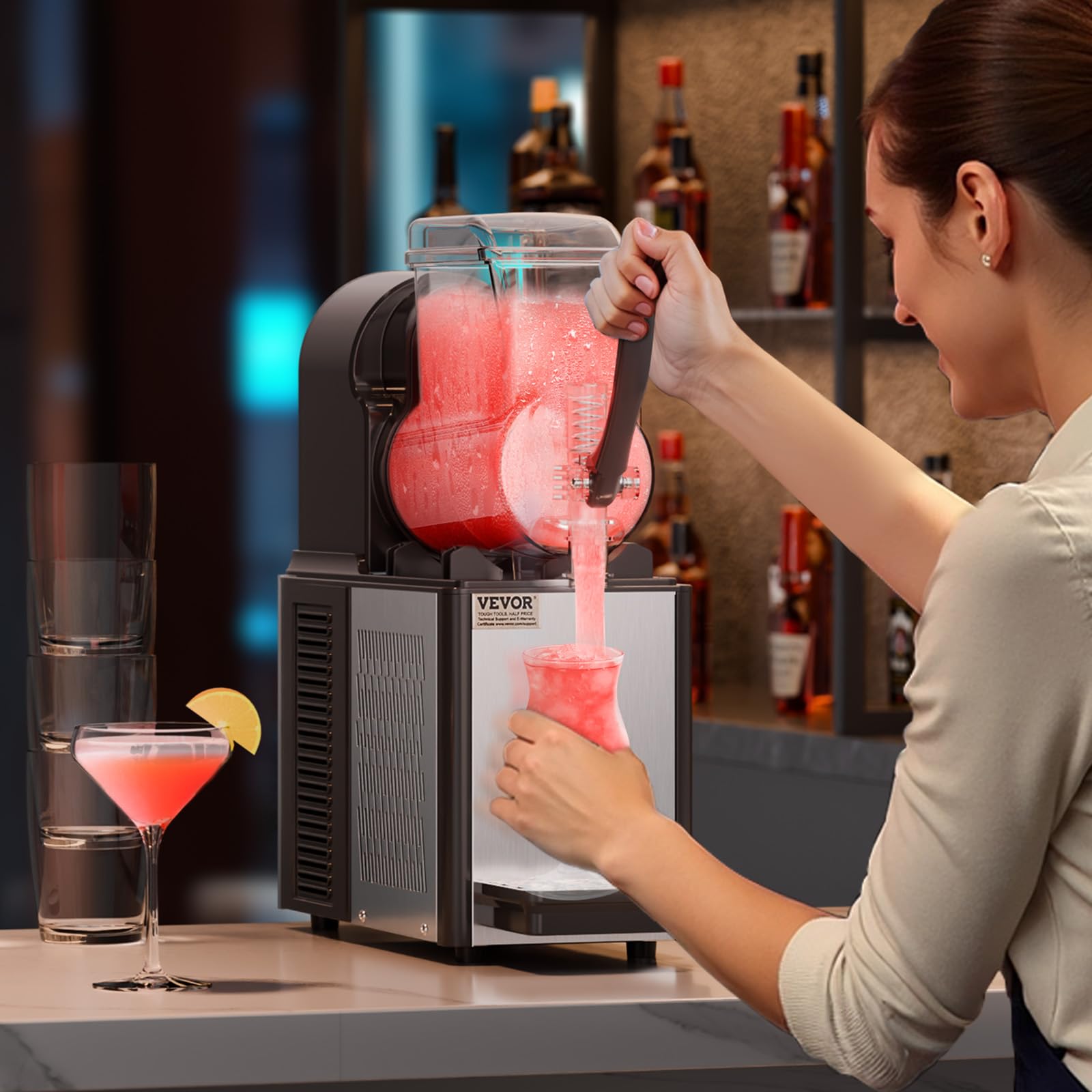 VEVOR Commercial Slushy Machine 4L Single Tank Frozen Drink Maker - 16 Cups Stainless Steel Margarita Smoothie & Slushie Machine for Home, Party, Restaurant, Cafe, Bar - Perfect for Summer Drinks, Cocktails & Frozen Treats