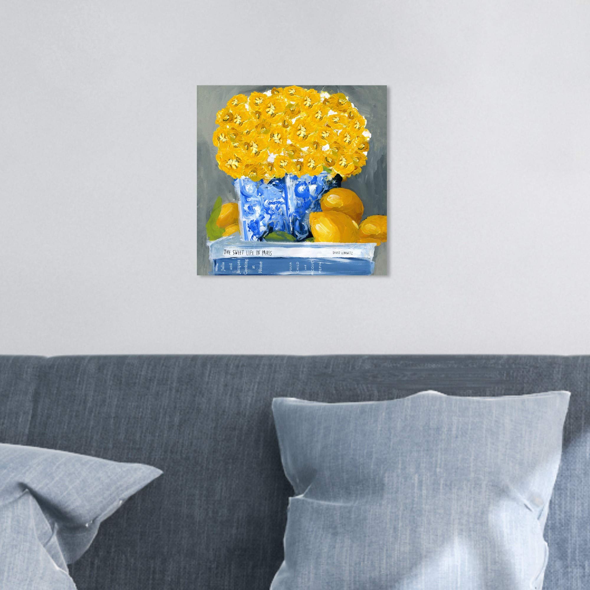 Wynwood Studio Floral and Botanical Wall Art Canvas Prints - 'Cook Book Love Square' Home Décor, 12x12 Inches, Yellow and Blue - Perfect for Kitchen, Dining Room, or Farmhouse Style Decor