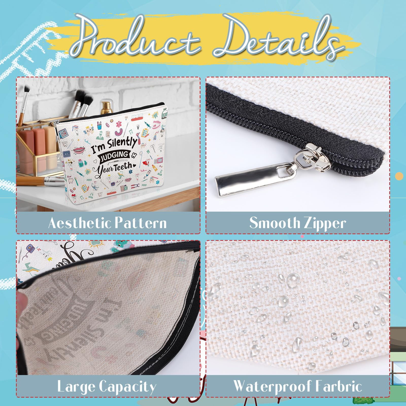 Dental Hygienist Gift for Women - Zippered Makeup Bag for Dental Assistants & Students | Perfect Dentist Appreciation & Graduation Gift | Ideal for Work, Travel & Daily Use