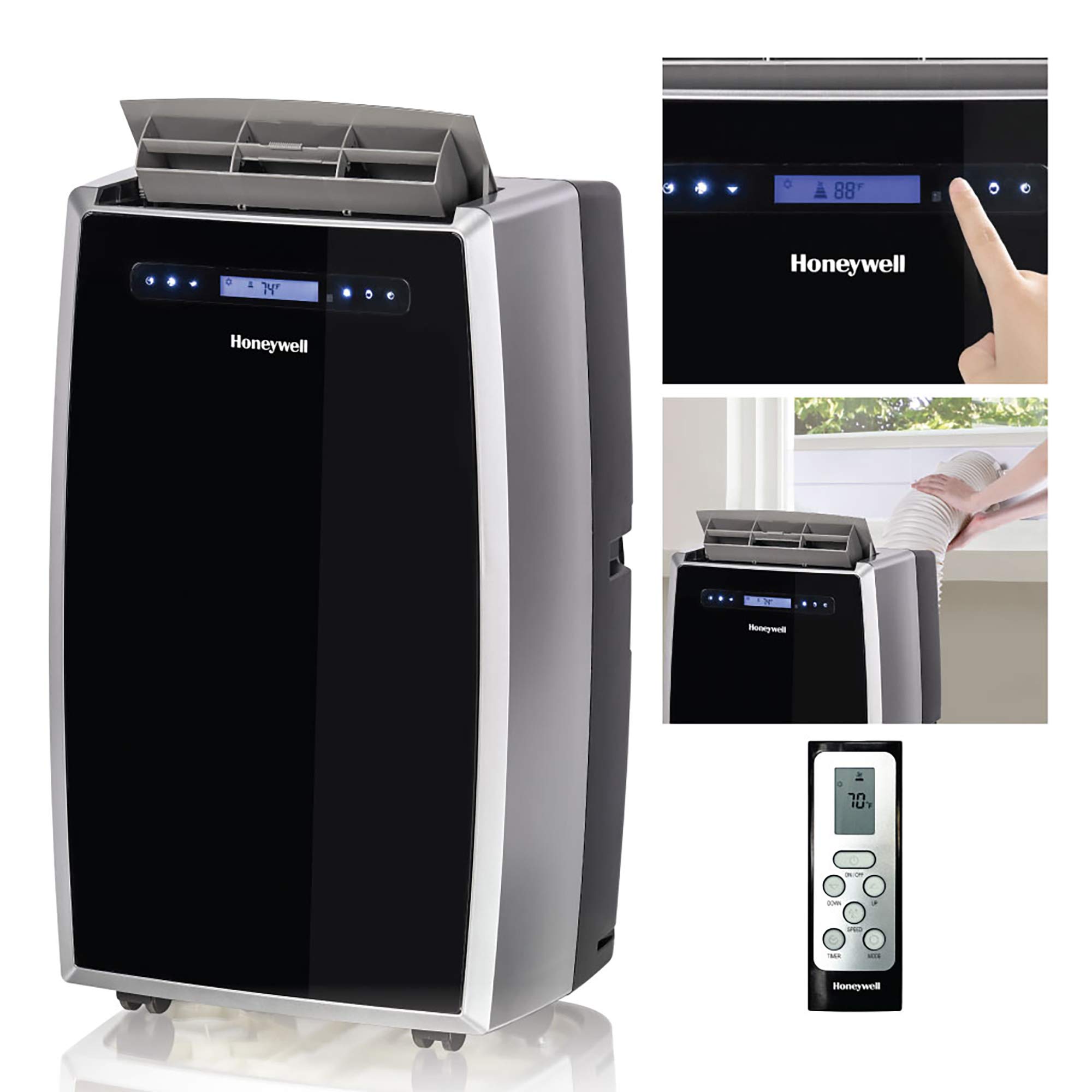 Honeywell MN14CCS Portable Air Conditioner with Dehumidifier & Fan - 14,000 BTU, Cools Rooms Up to 700 Sq. Ft, Remote Control, LCD Display, Energy Efficient (Silver/Black) - Perfect for Bedrooms, Living Rooms & Home Offices