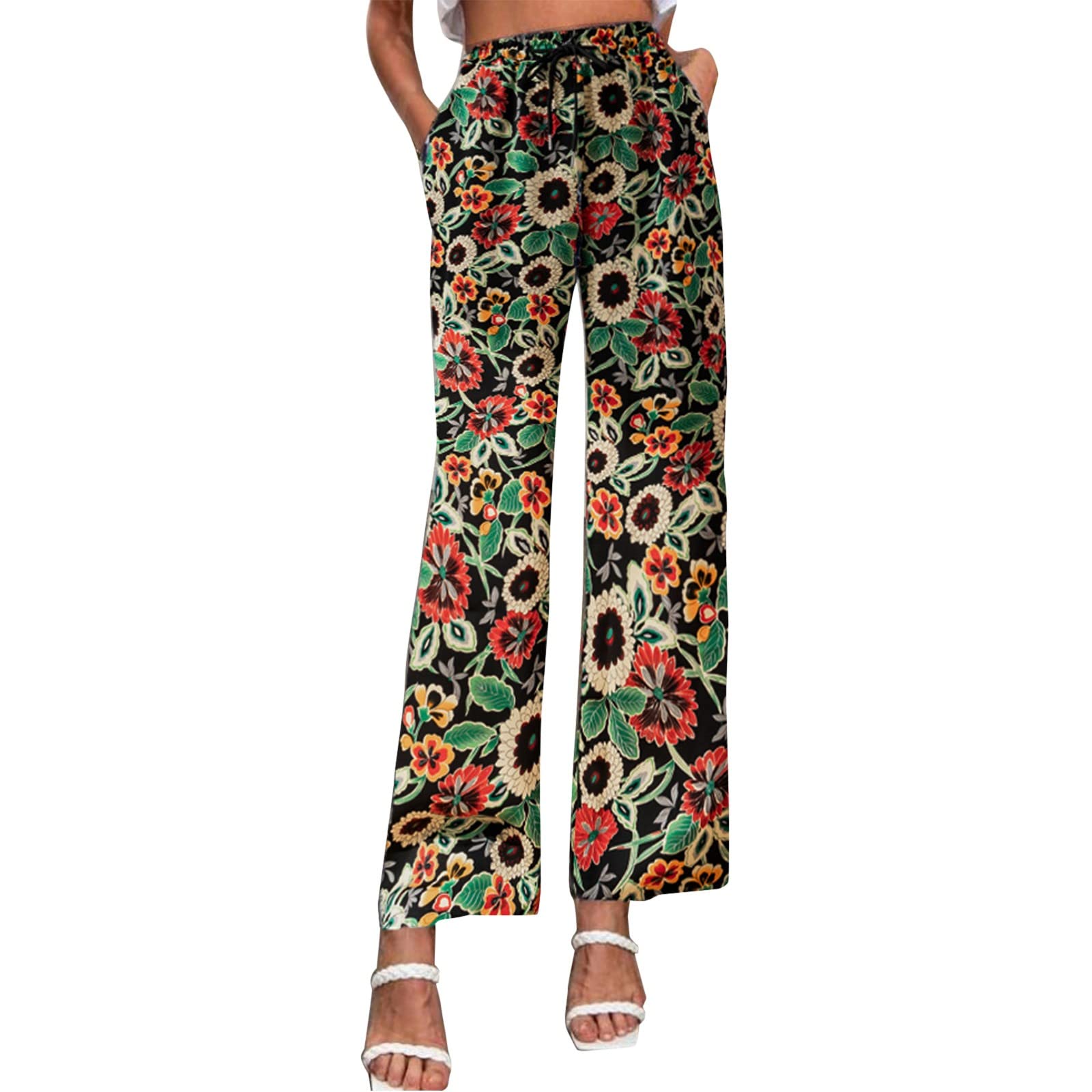 Women's Printed Flowy Lounge Pants - Wide Leg Casual Trousers with Pockets | Comfortable Loungewear for Yoga, Travel & Home