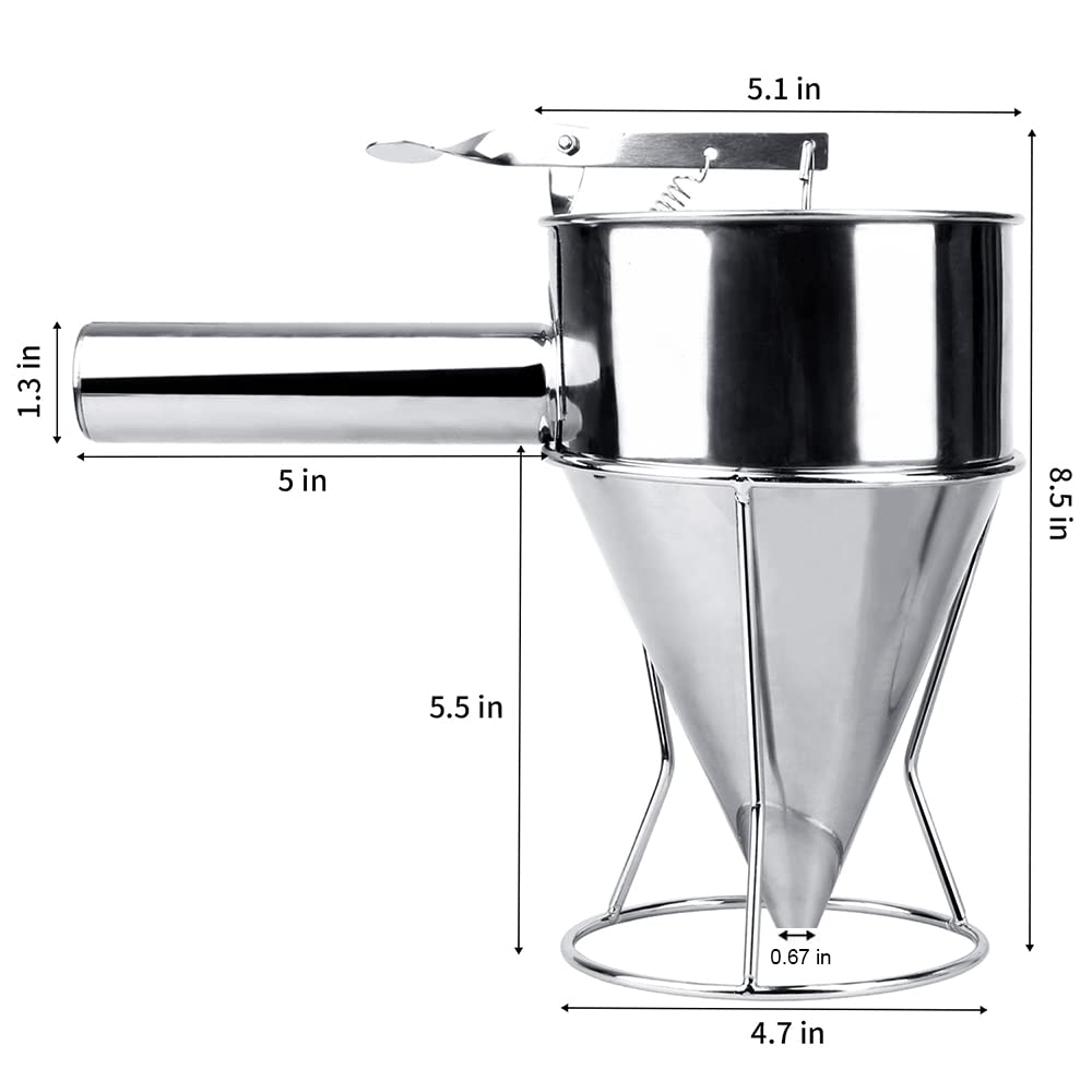 MyLifeUNIT Stainless Steel Pancake Batter Dispenser - Precision Funnel Dispenser with Stand for Takoyaki, Waffles, Crepes & Baking | Perfect for Home Kitchens, Bakeries & Food Trucks
